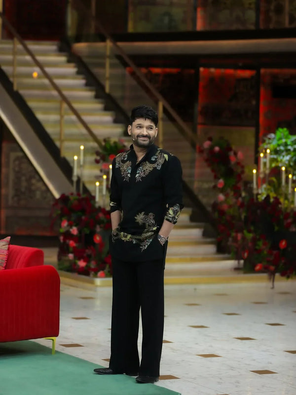 Kapil Sharma Black Edition  Kurta & Bell Bottom Pant set With Embroidery