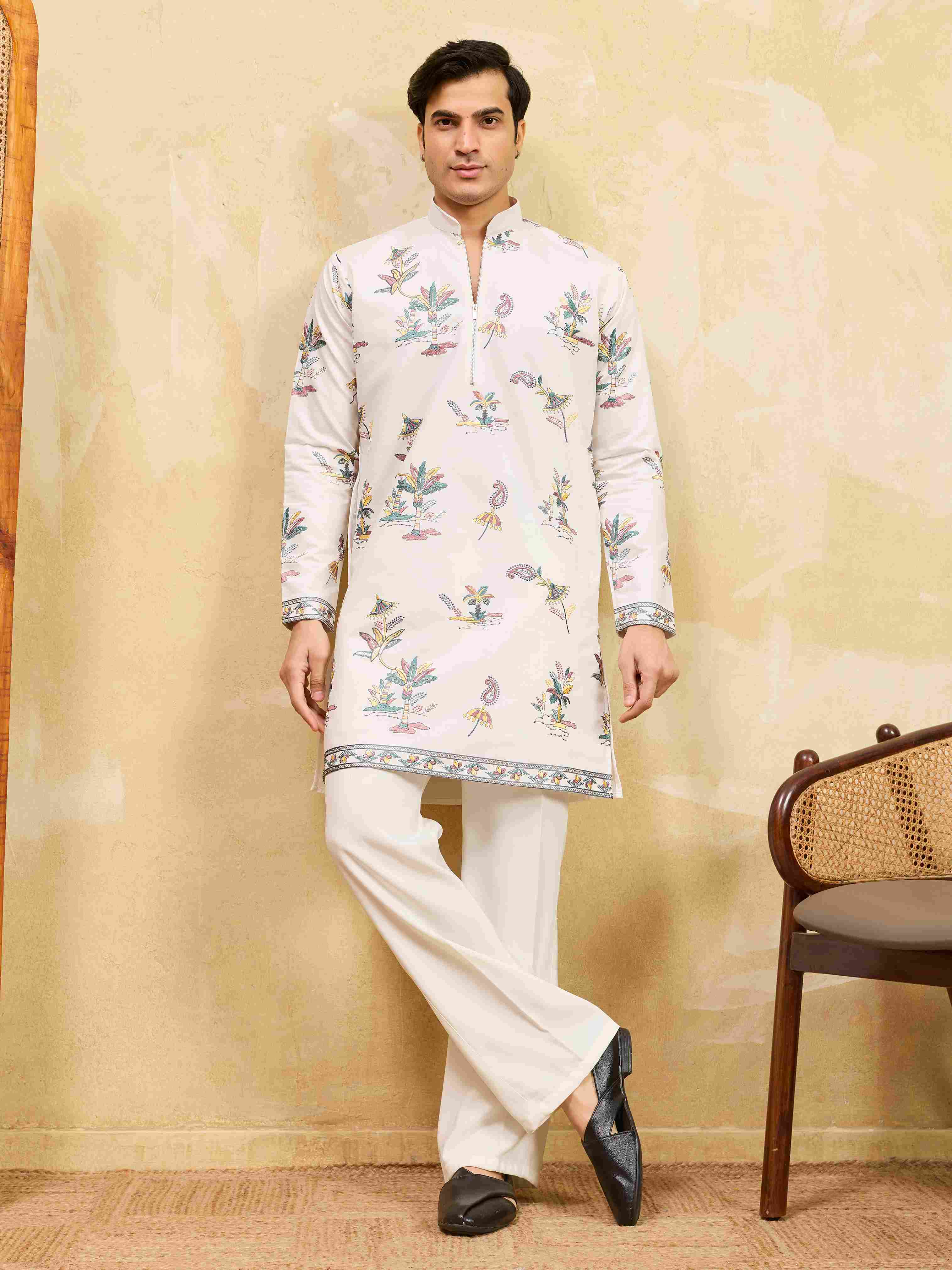 Elegant White Printed Kurta Set