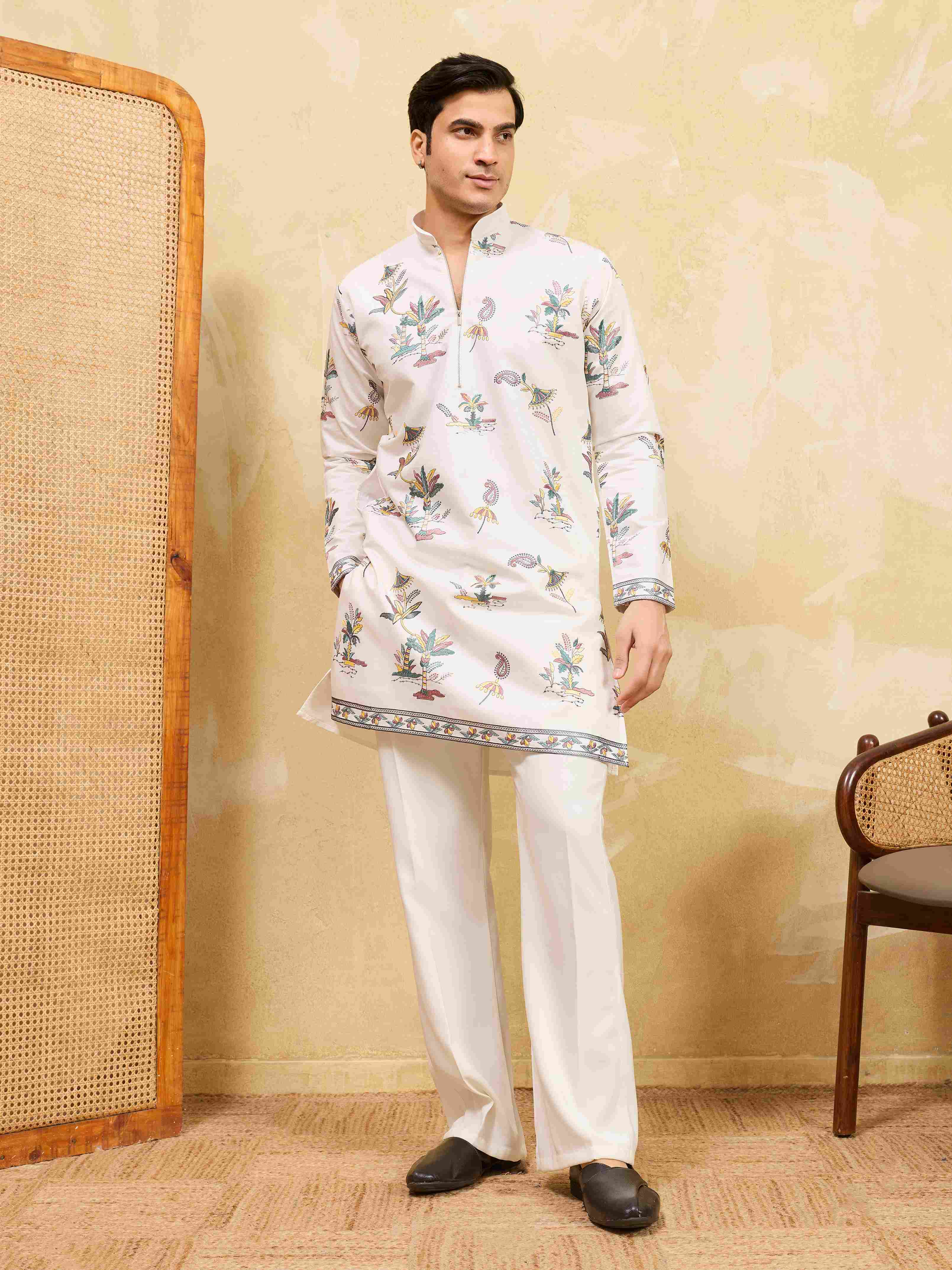 Elegant White Printed Kurta Set