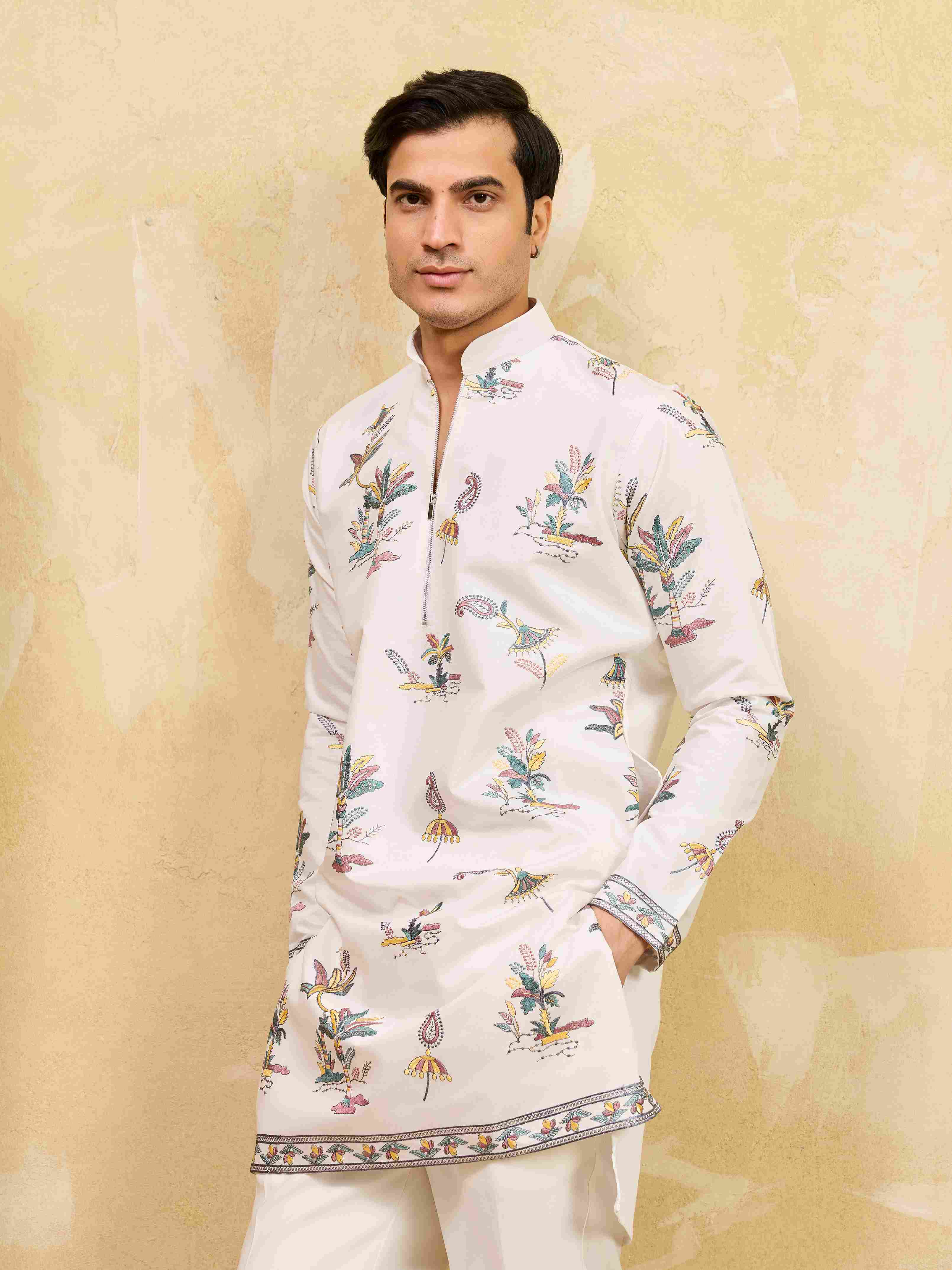 Elegant White Printed Kurta Set