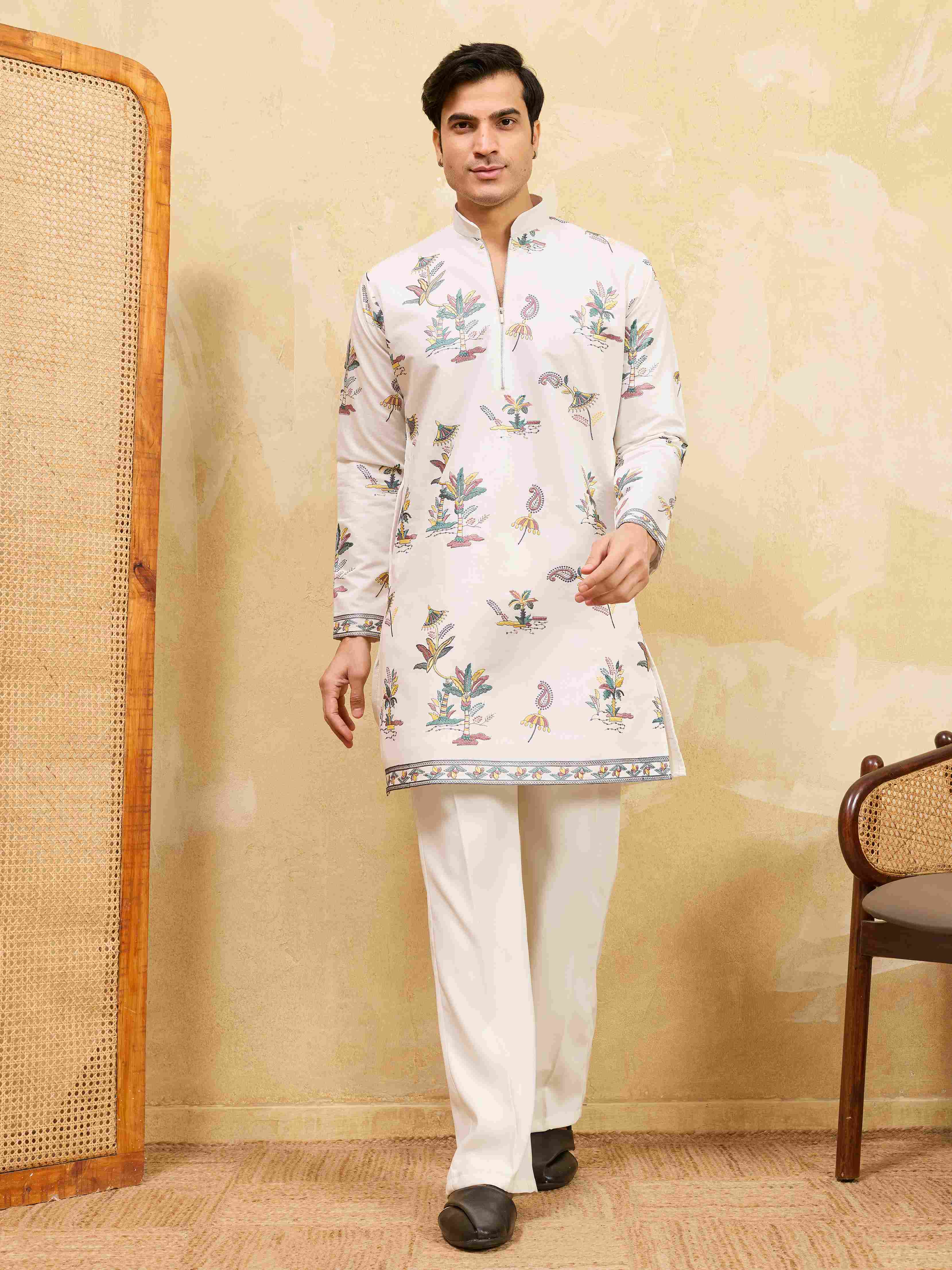 Elegant White Printed Kurta Set