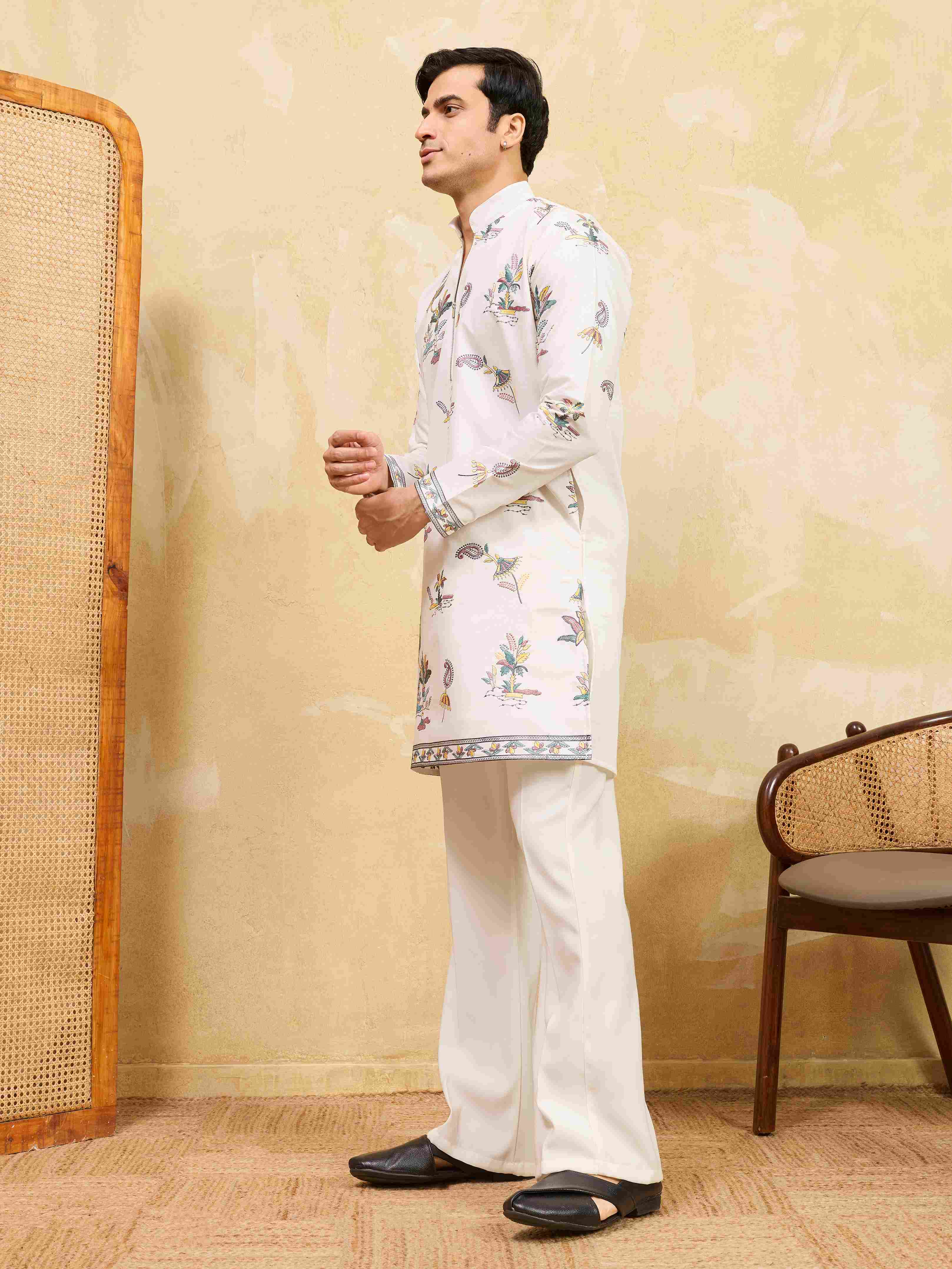 Elegant White Printed Kurta Set