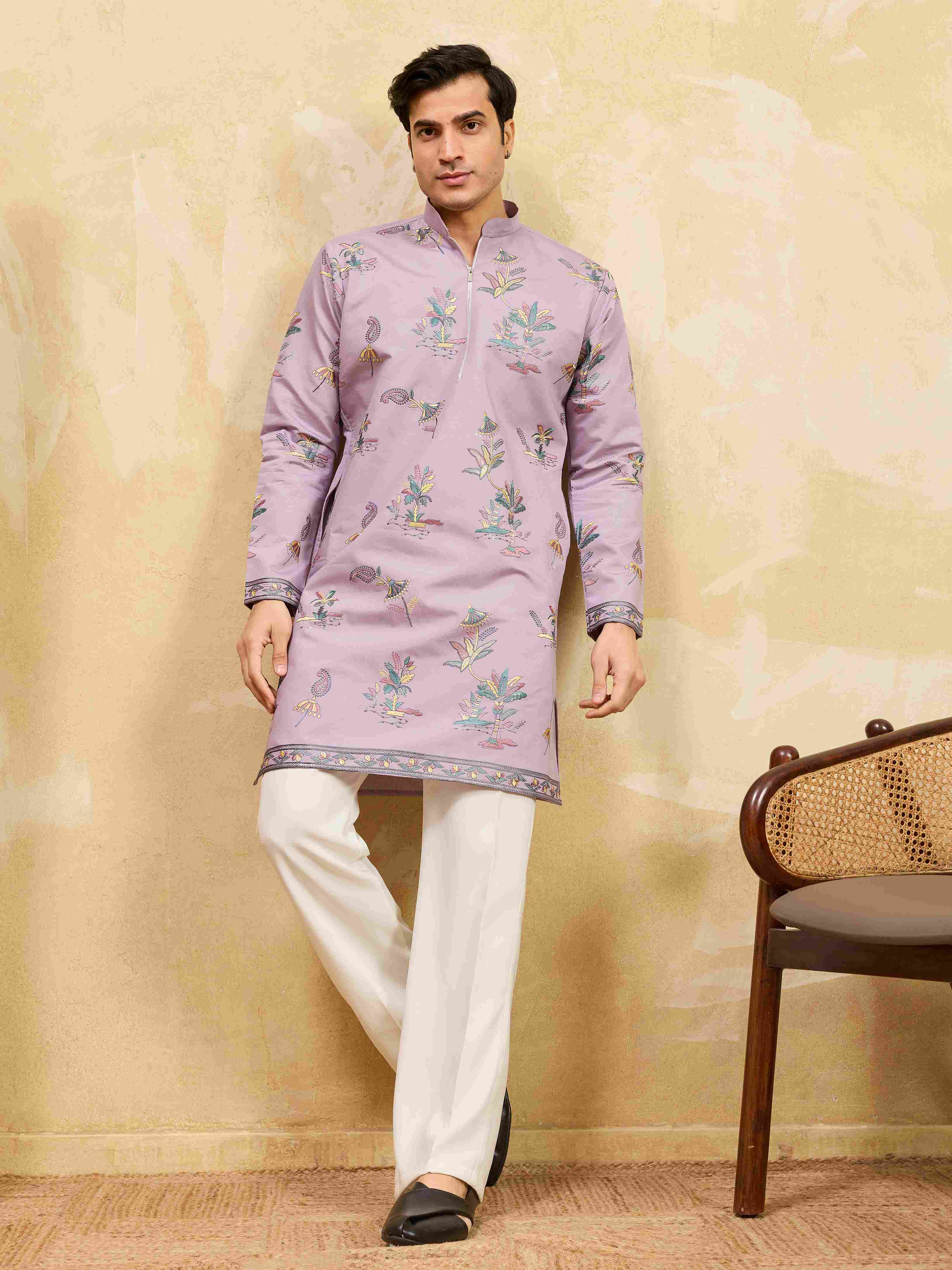 Trendy Ethnic Purple Kurta For Men