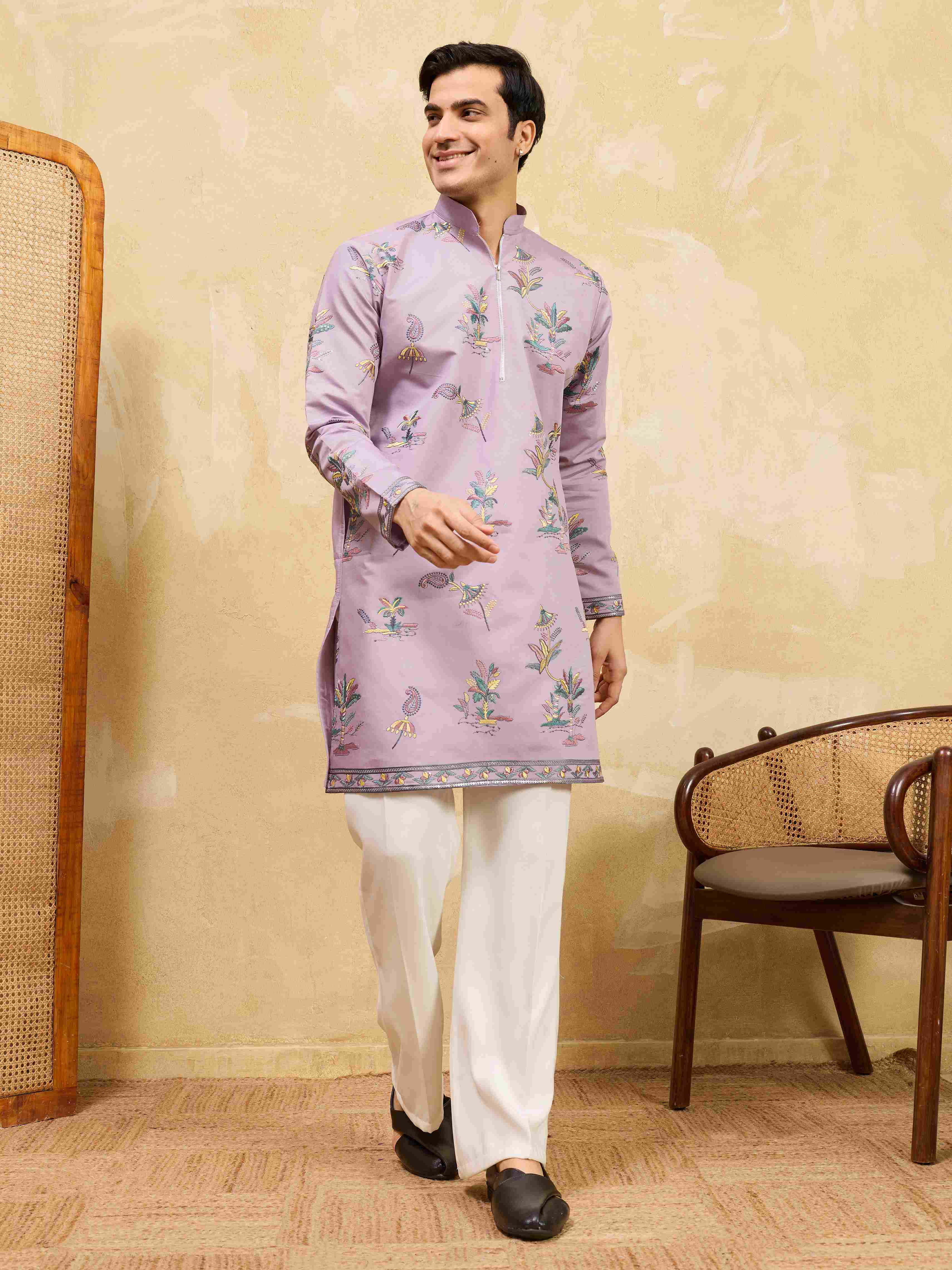 Trendy Ethnic Purple Kurta For Men