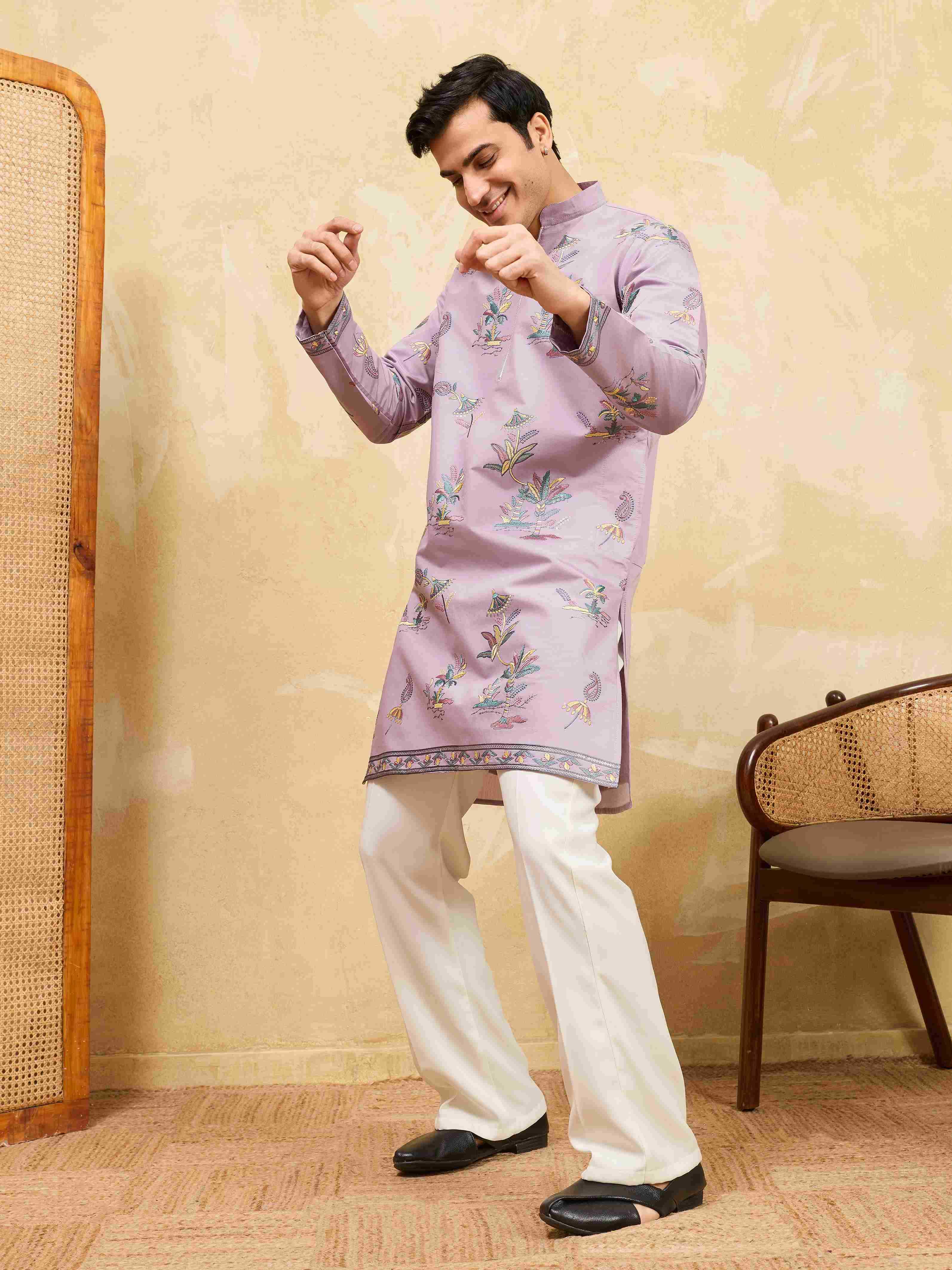Trendy Ethnic Purple Kurta For Men