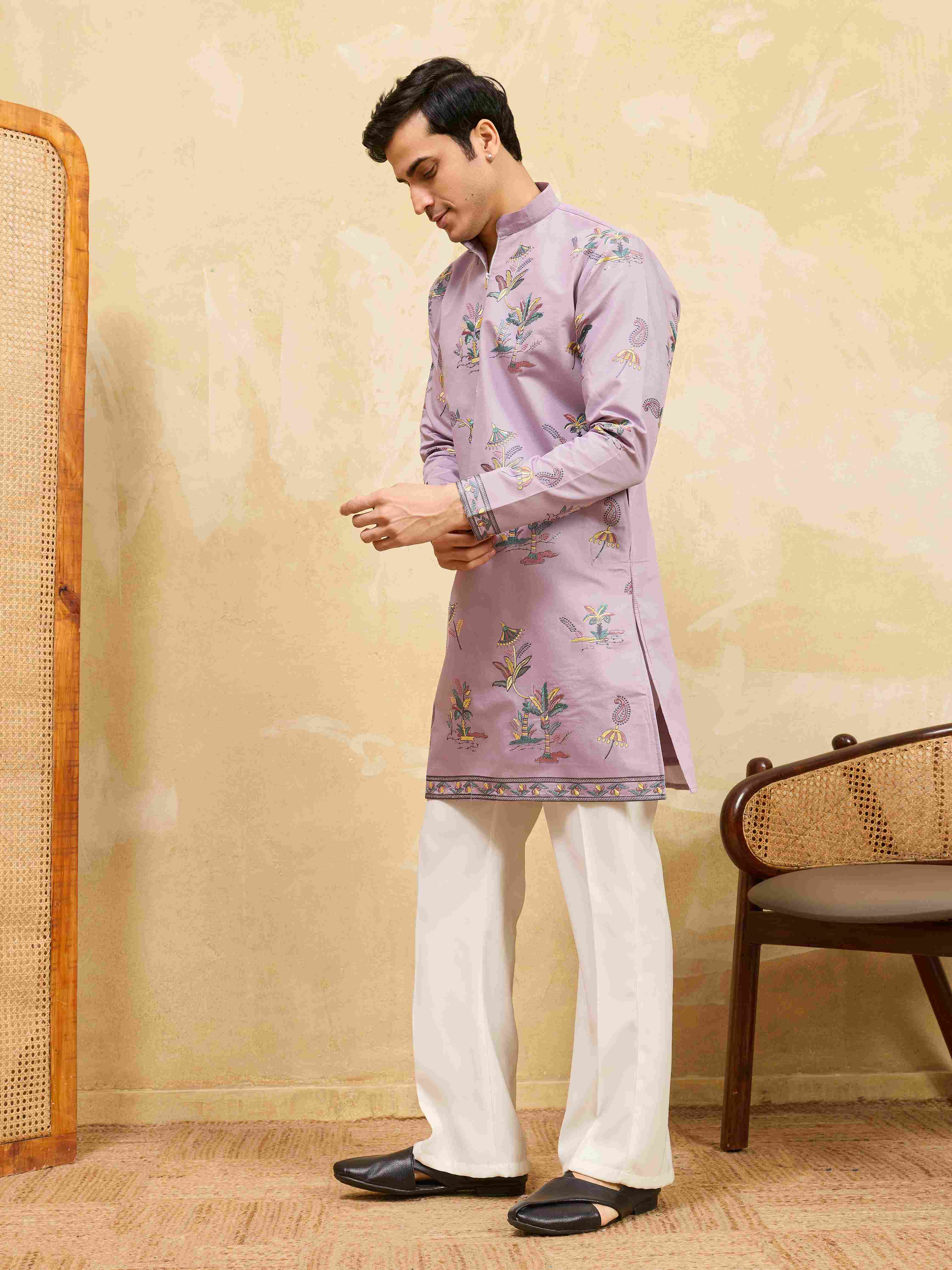 Trendy Ethnic Purple Kurta For Men