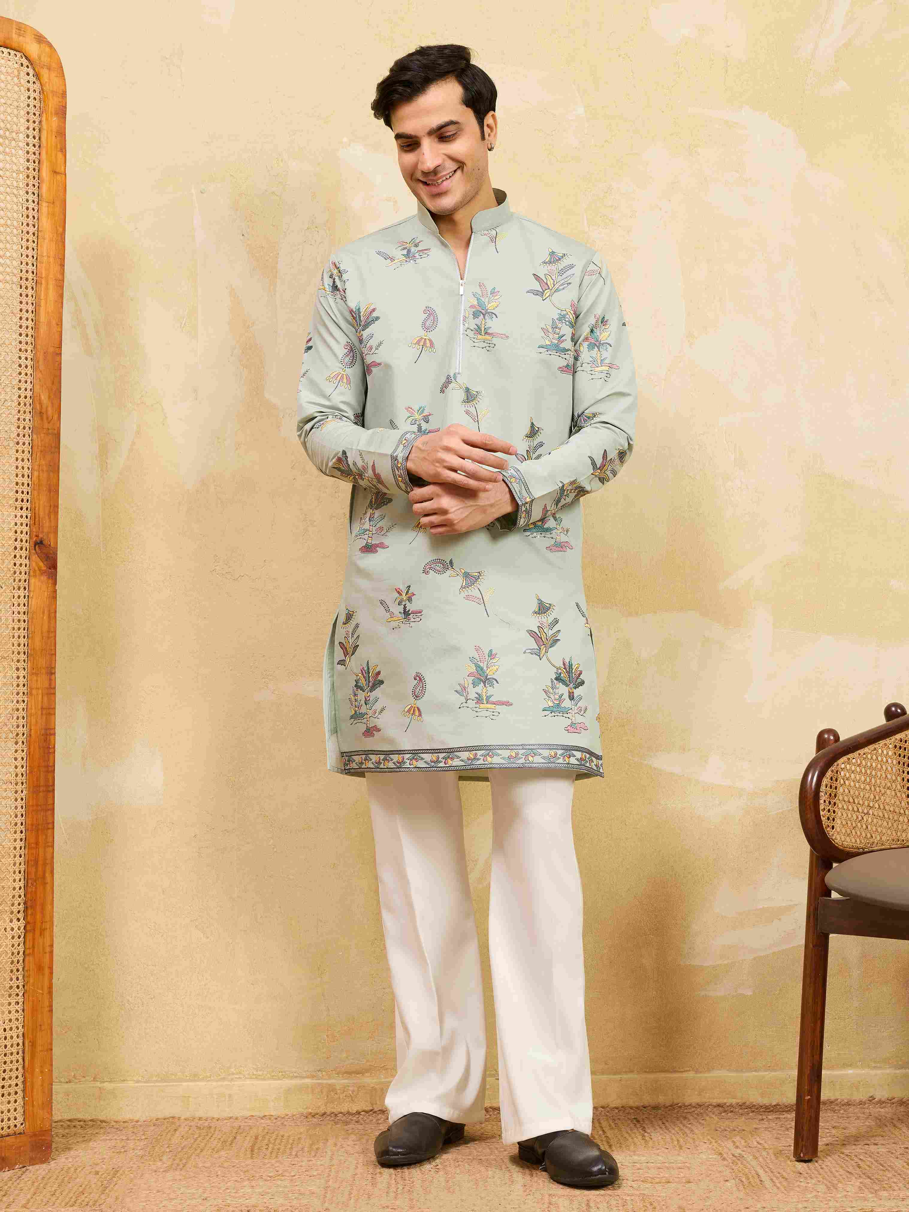 Men’s Elegant Pista Viscose Silk Kurta Pajama Set