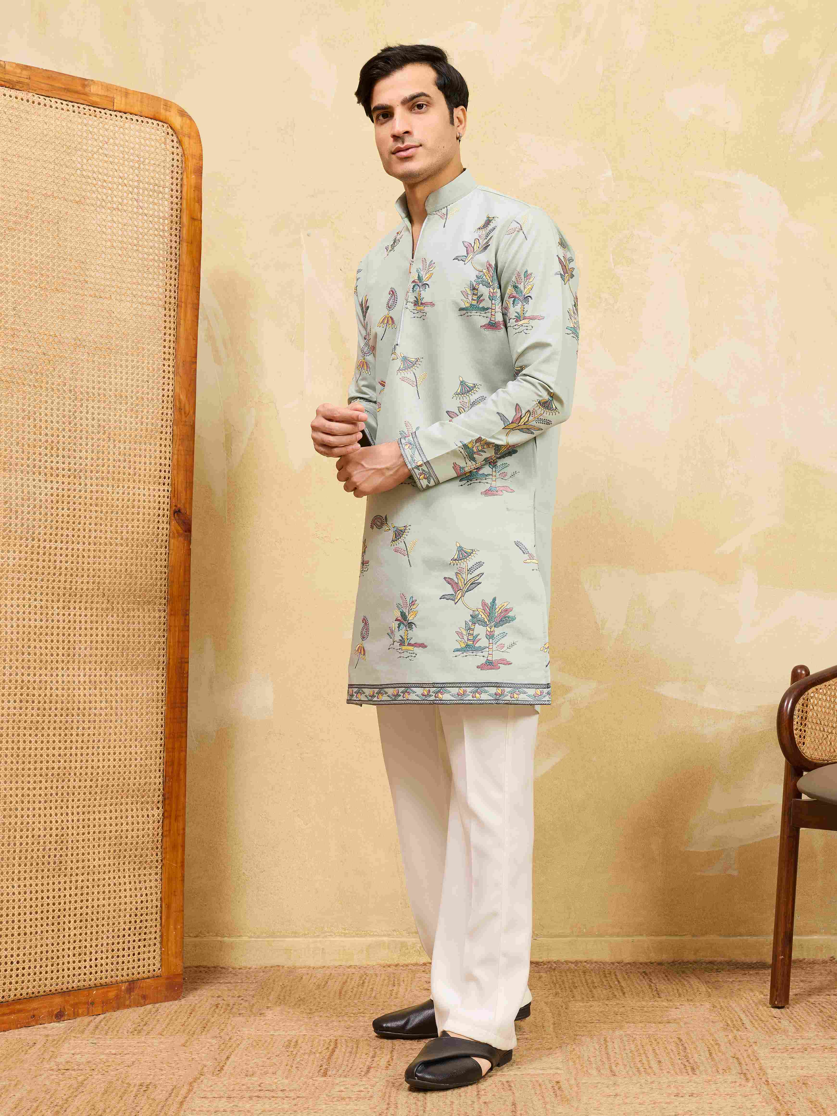Men’s Elegant Pista Viscose Silk Kurta Pajama Set