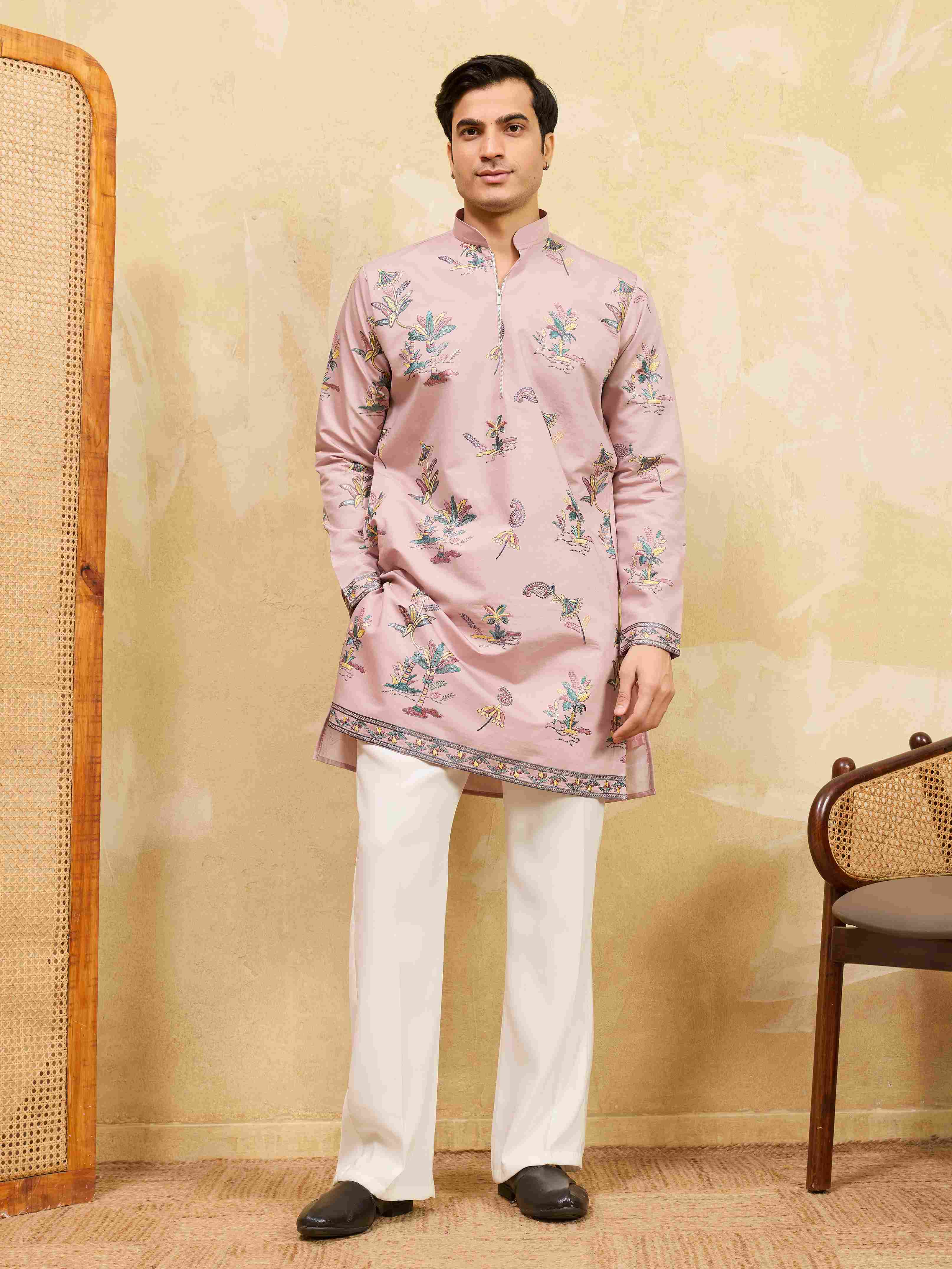 Designer Pink Viscose Silk Ethnic Kurta Set