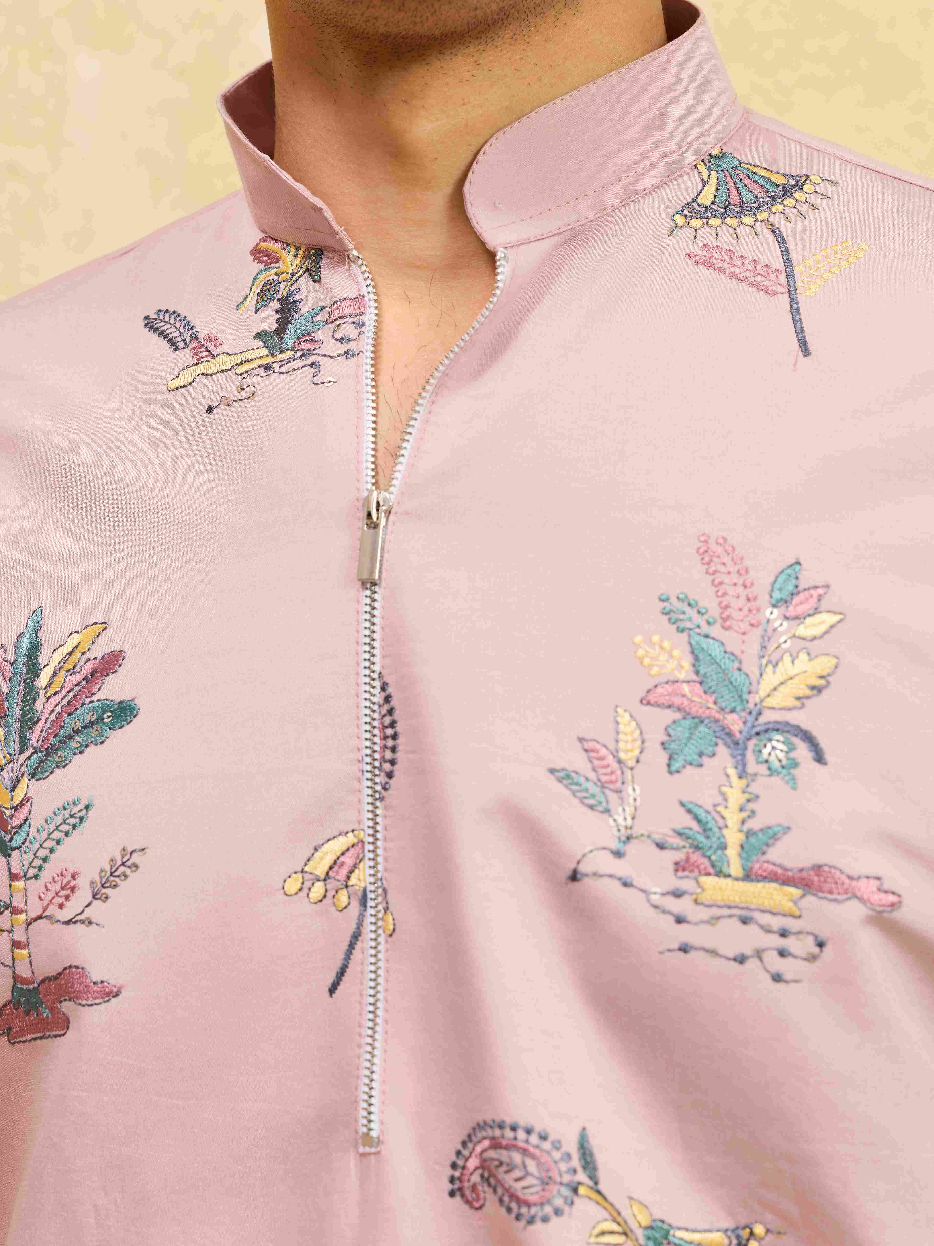 Designer Pink Viscose Silk Ethnic Kurta Set