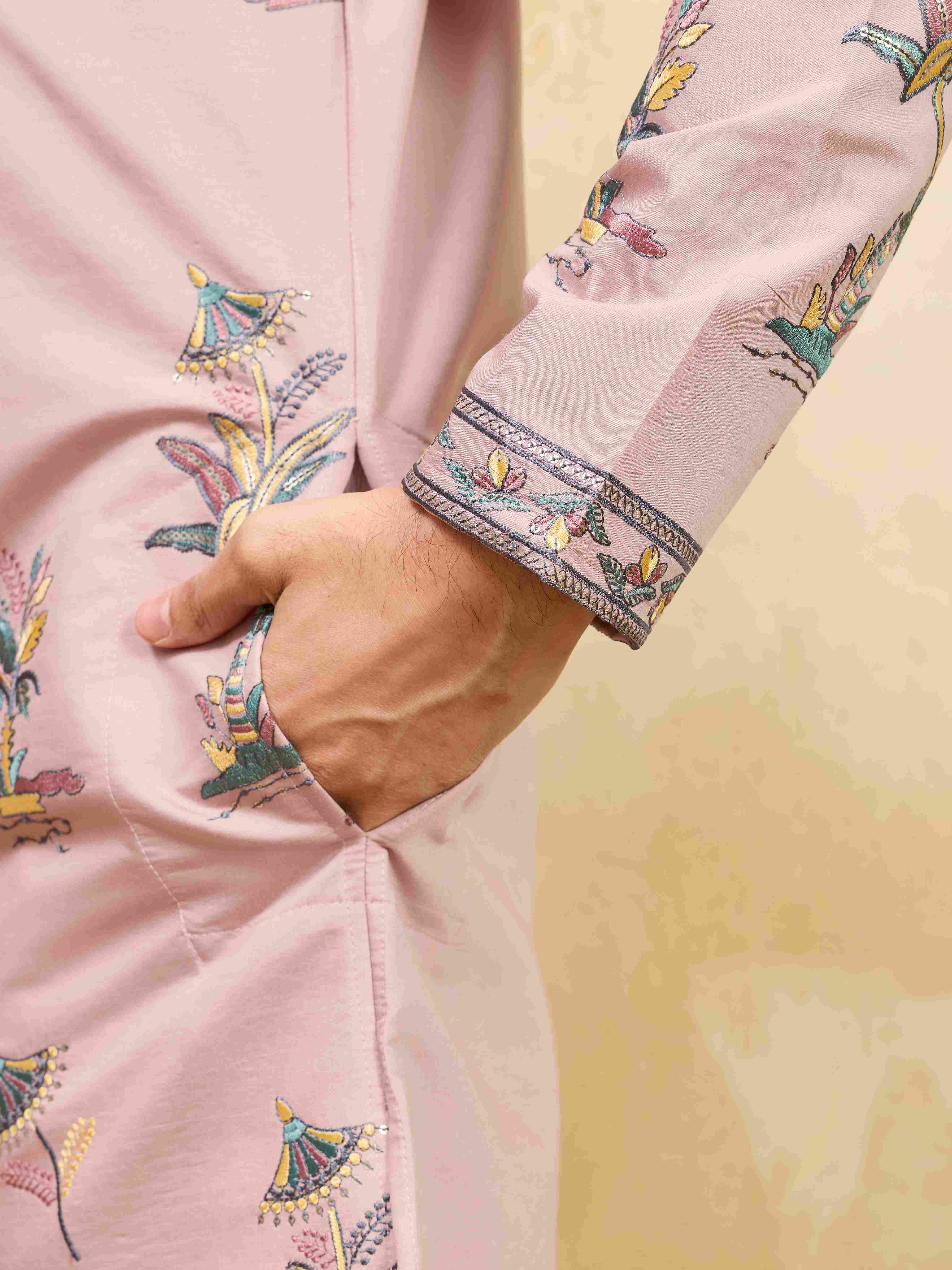 Designer Pink Viscose Silk Ethnic Kurta Set