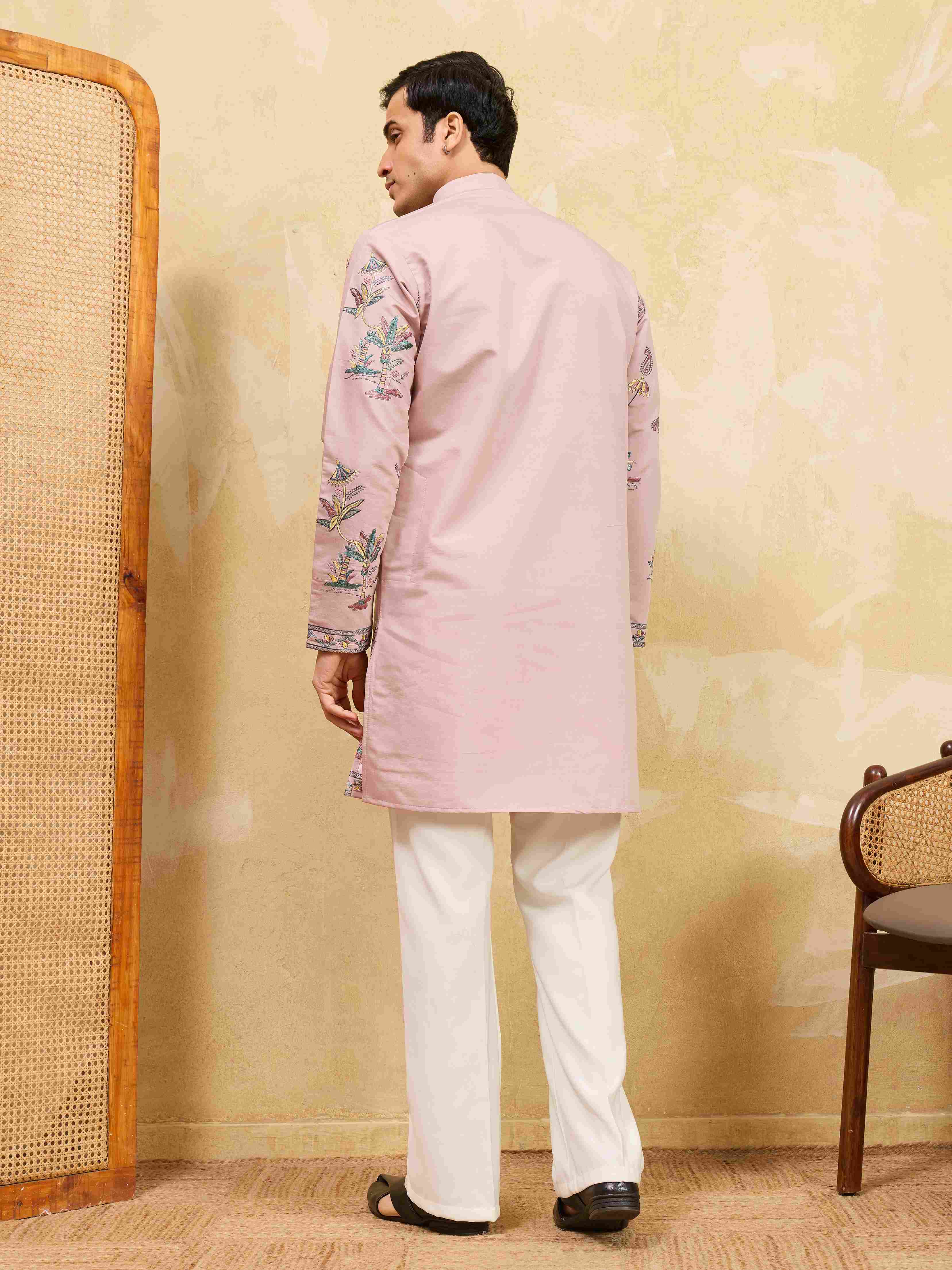 Designer Pink Viscose Silk Ethnic Kurta Set