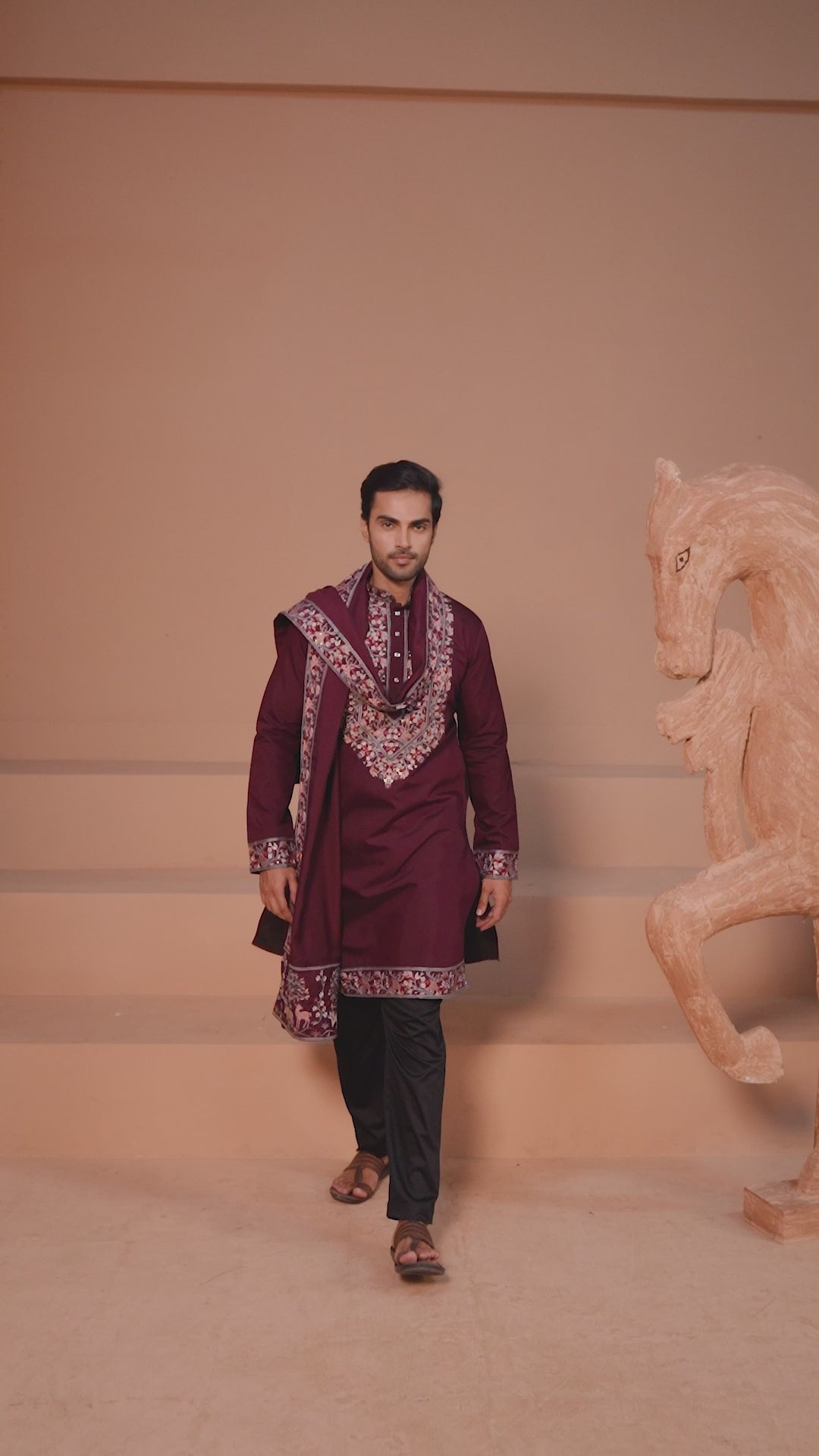Latest Signature Maroon Kurta and Dupatta for Mens Wea