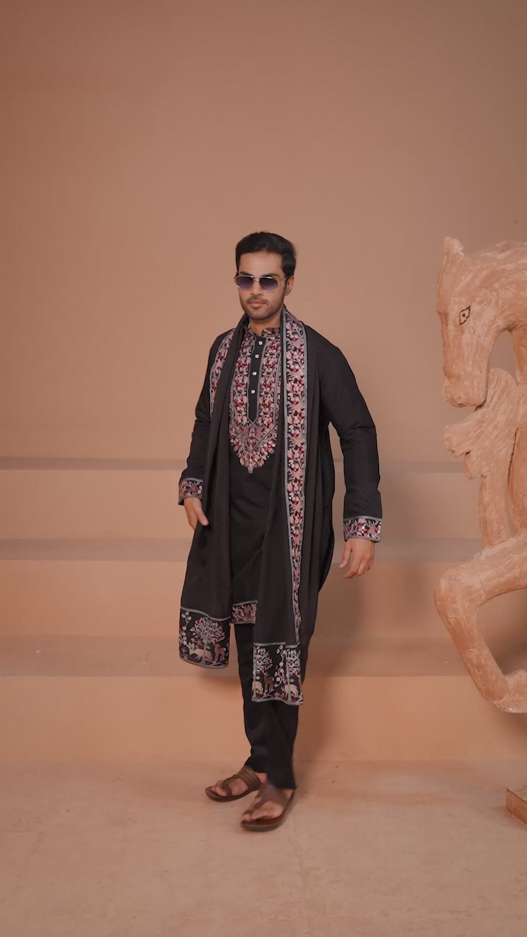 Luxury Wedding Look Black Kurta with Dupatta for Mens Wear