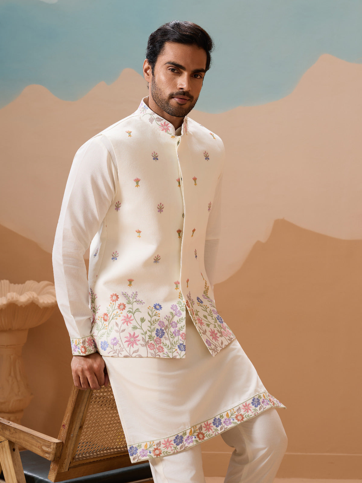 Traditional Mens Wear Kurta Koti Pant Outfit for Weddings