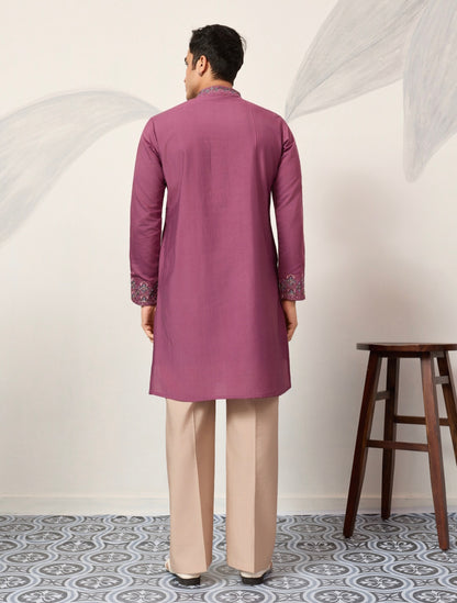 Trendy Pink Color Kurta with Dupatta for Mens Wear