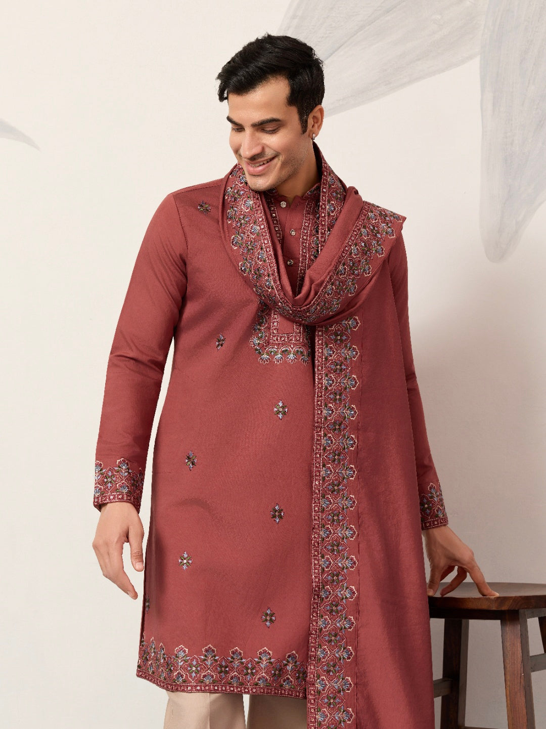 Luxury Royal Look Orange Kurta with Dupatta for Mens Collection