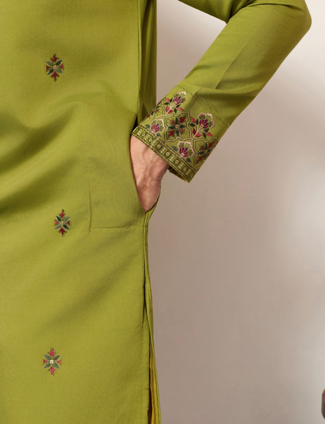 Classic Wedding Fluorescent Green Mens Wear Kurta with Dupatta
