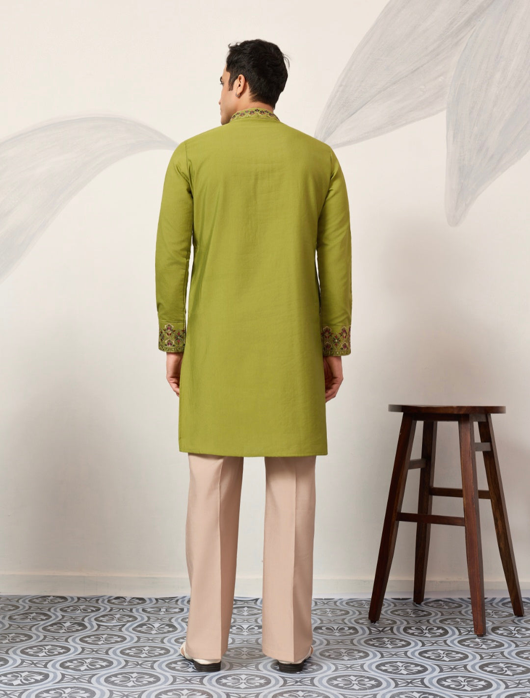 Classic Wedding Fluorescent Green Mens Wear Kurta with Dupatta