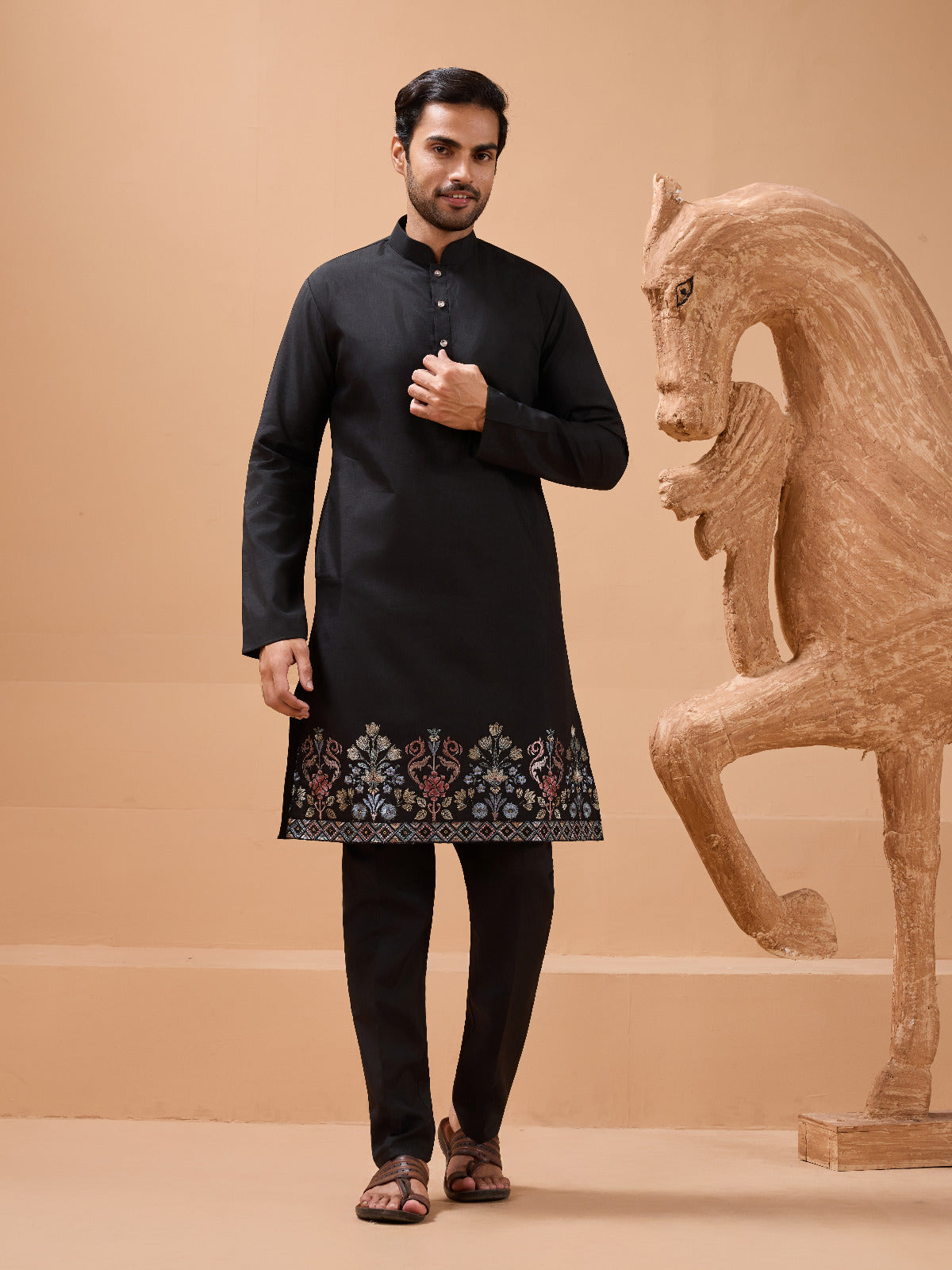Premium Black Color Special Koti Kurta Set for Mens Wear