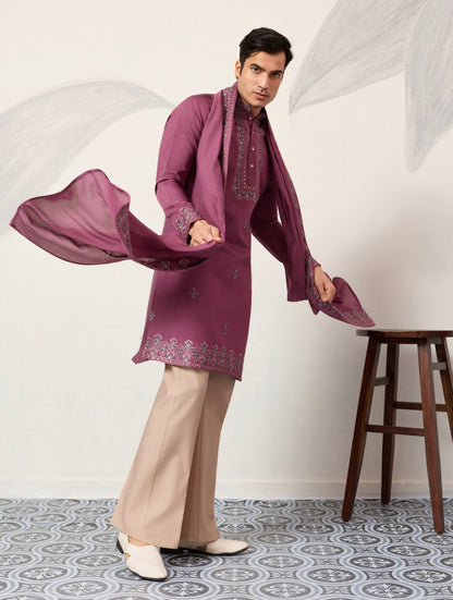 Trendy Pink Color Kurta with Dupatta for Mens Wear