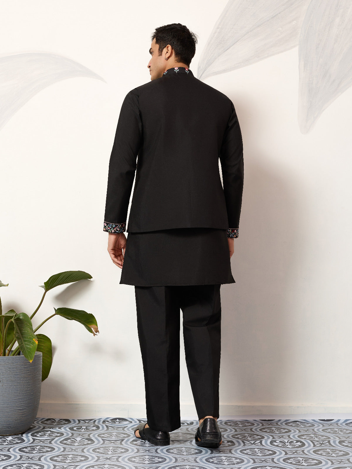 Premium Wedding Black Koti Kurta Pajama for Mens Wear