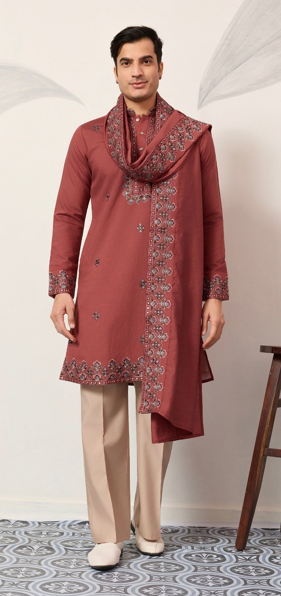 Luxury Royal Look Orange Kurta with Dupatta for Mens Collection