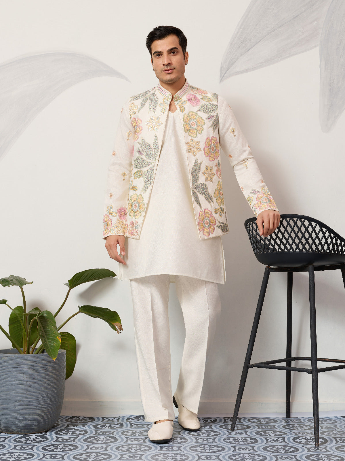 Carnival Function White Koti Kurta Pair for Mens Wea