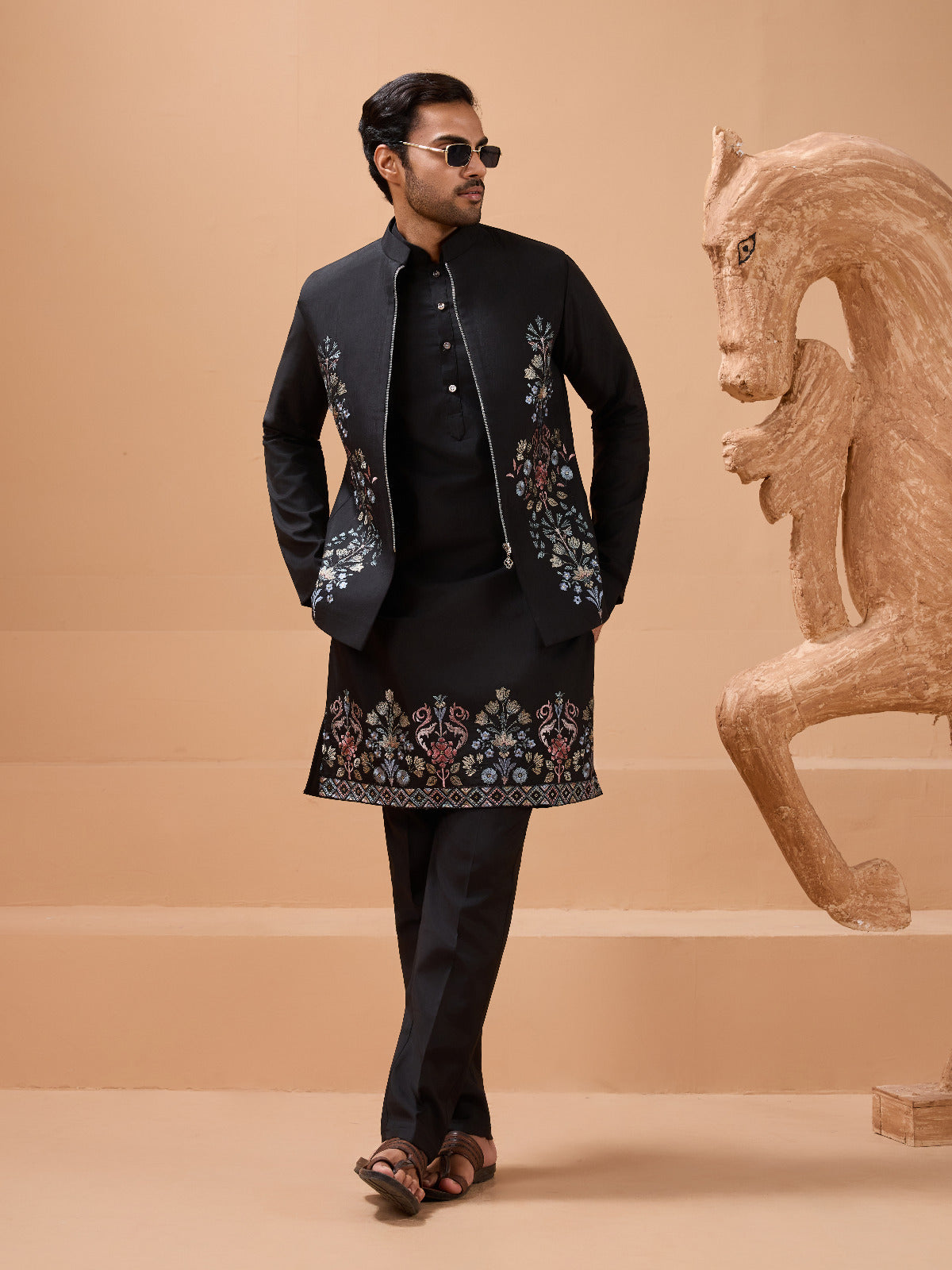 Premium Black Color Special Koti Kurta Set for Mens Wear