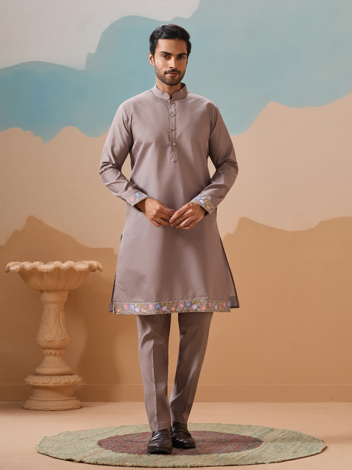 Elegant Grey Embroidered Koti Kurta Pant for Mens Vendor