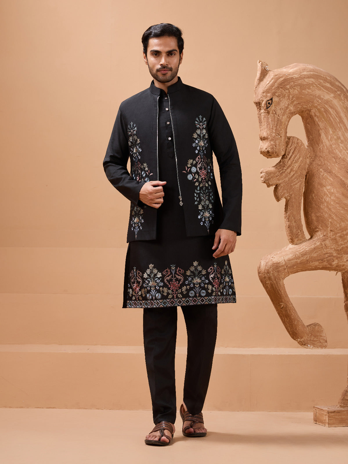 Premium Black Color Special Koti Kurta Set for Mens Wear
