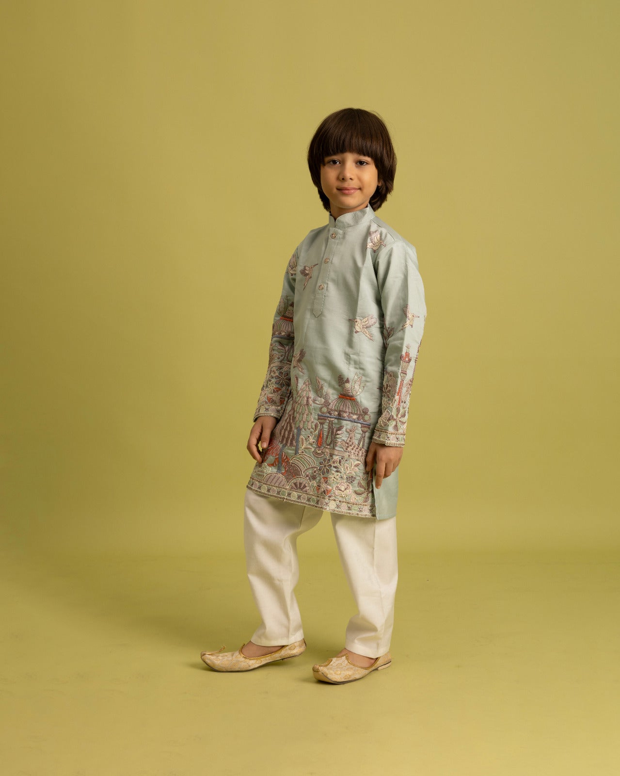Trendy Pista Color Vantara Designer Kids Kurta Set