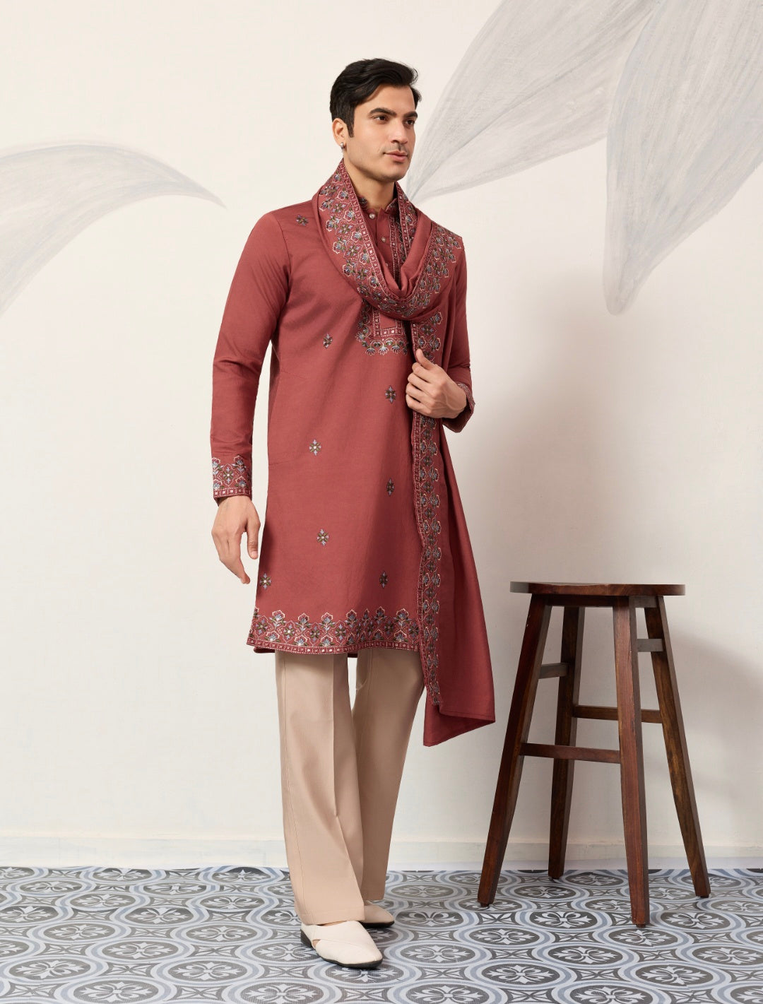 Luxury Royal Look Orange Kurta with Dupatta for Mens Collection