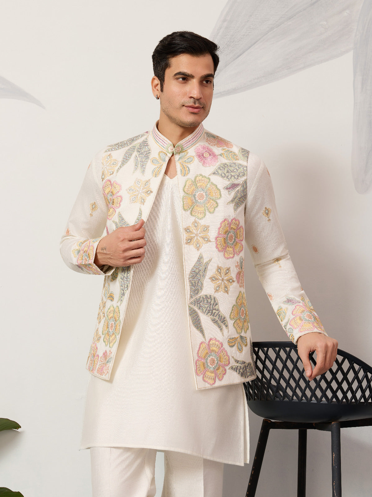 Carnival Function White Koti Kurta Pair for Mens Wea