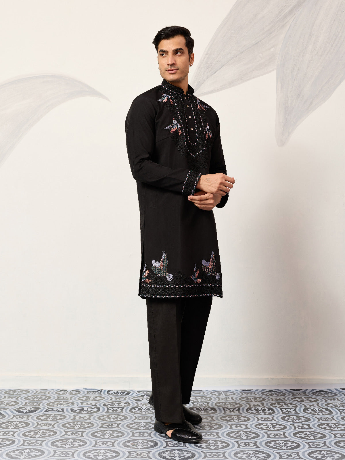 Black Stylish Trending Kurta with Dupatta for Mens Wear