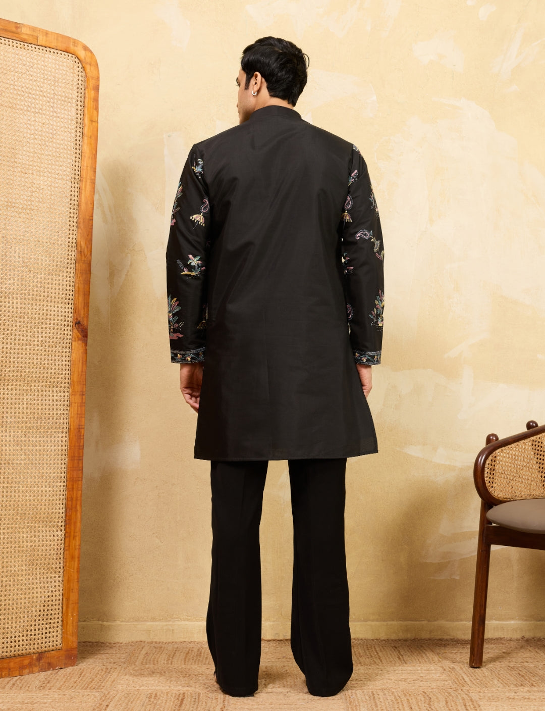 Premium Black Floral Embroidered for Men – Festive