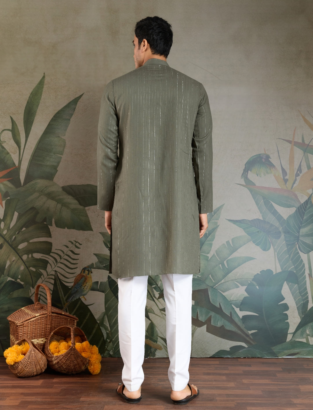 Premium Olive Green Mirror Work Kurta with Dupatta for Occasions