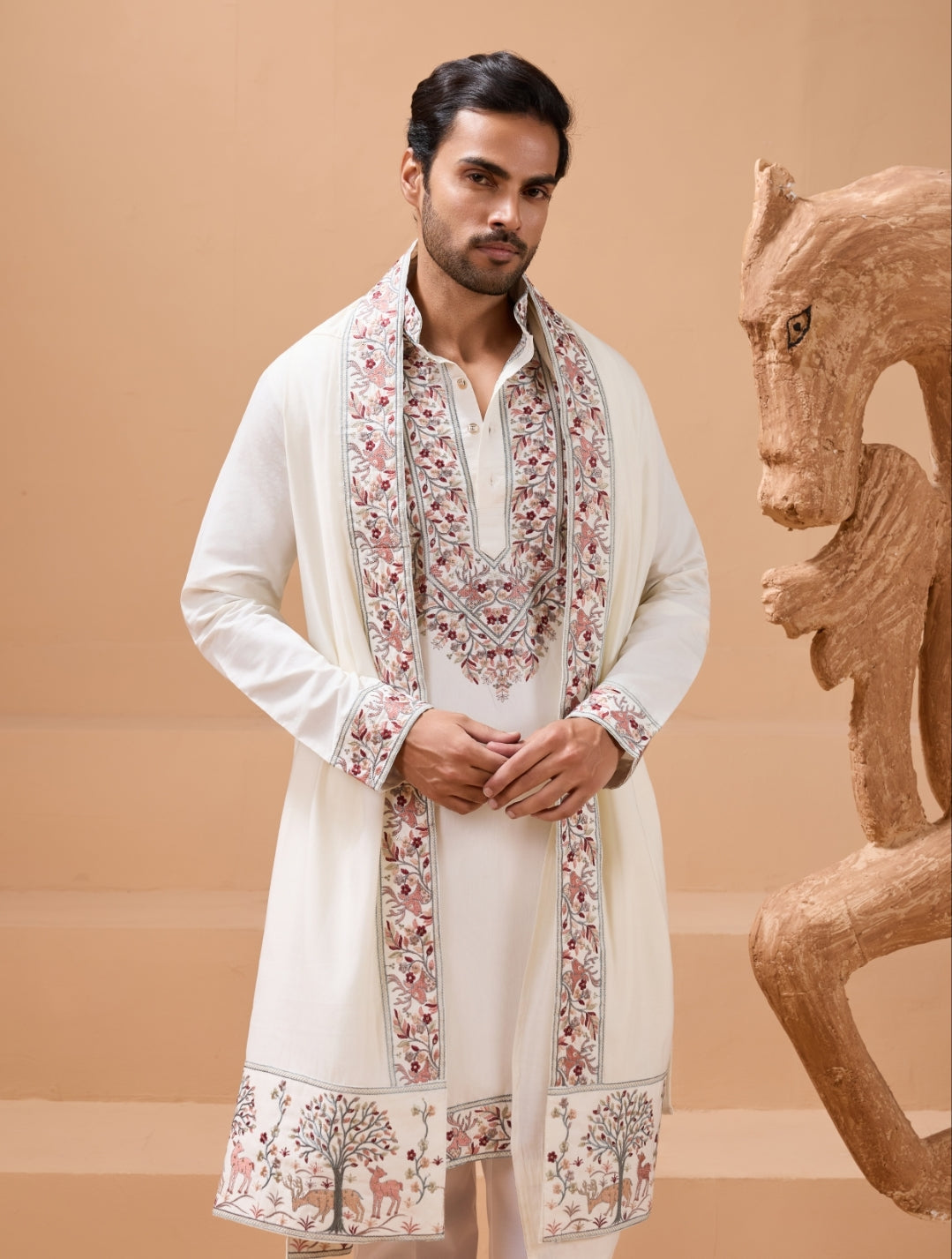 Vibrant Look White Kurta Dupatta Set for Mens Wear