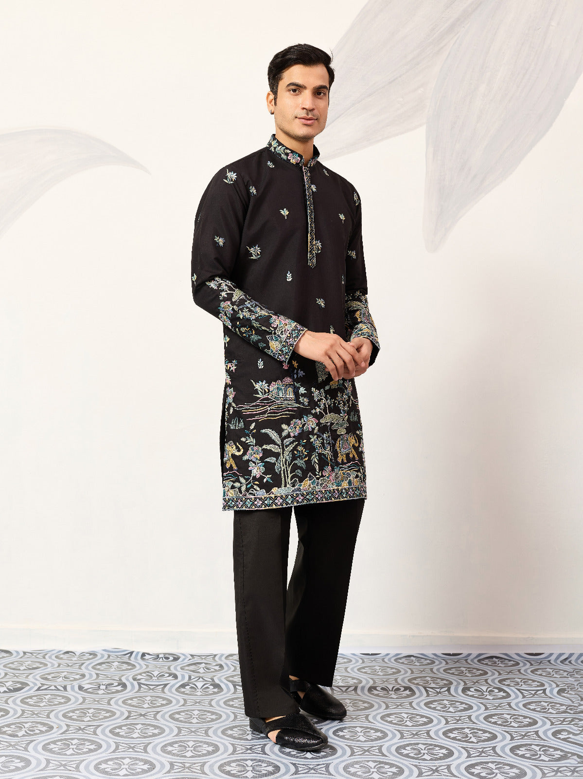 Special Wedding Celebration Ethnic Black Kurta for Mens Wear