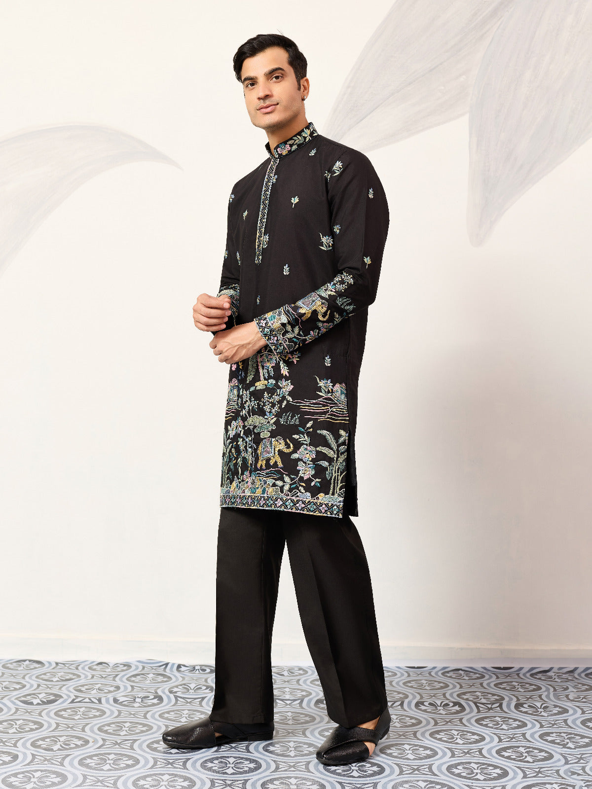 Special Wedding Celebration Ethnic Black Kurta for Mens Wear