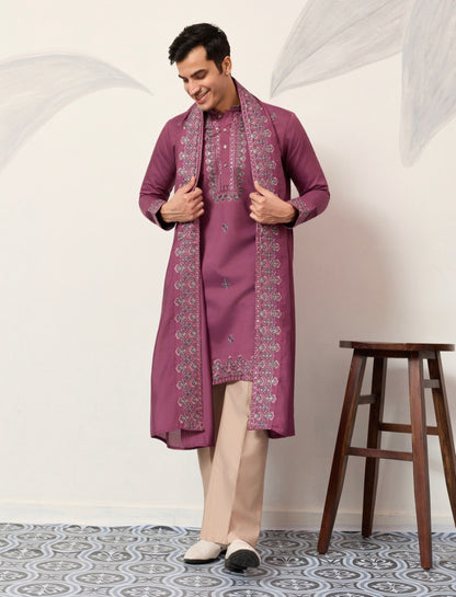 Trendy Pink Color Kurta with Dupatta for Mens Wear