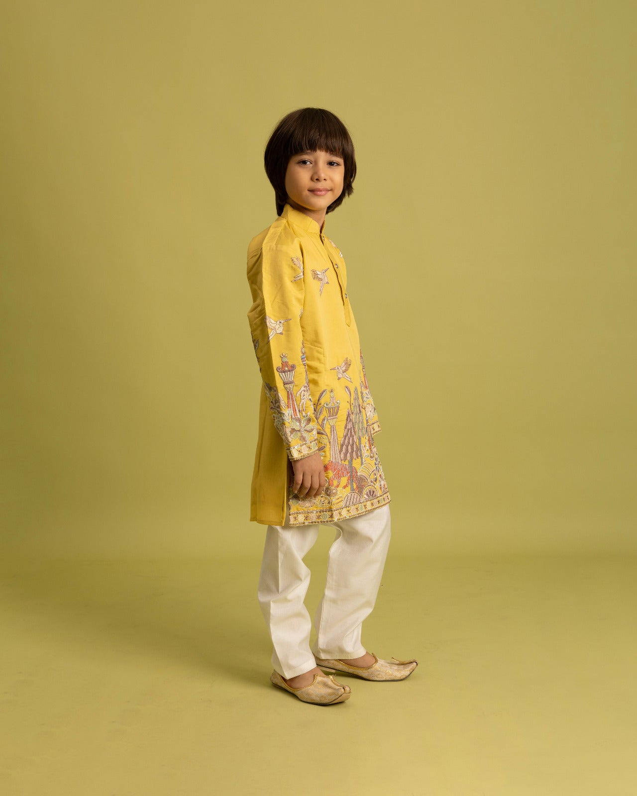 Vantara Style Yellow Kids Kurta Pajama Outfit