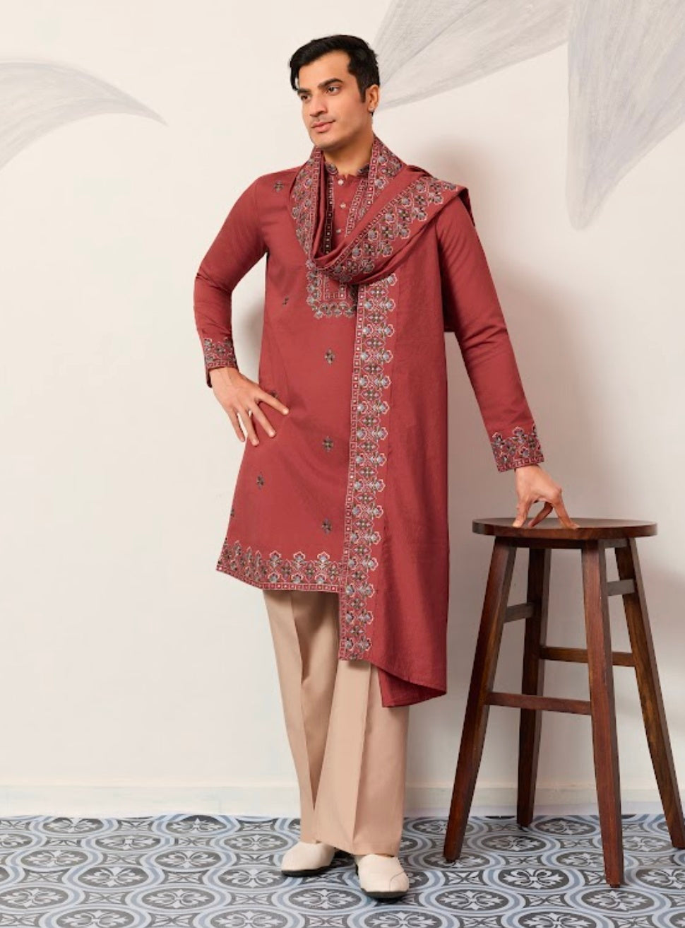 Luxury Royal Look Orange Kurta with Dupatta for Mens Collection