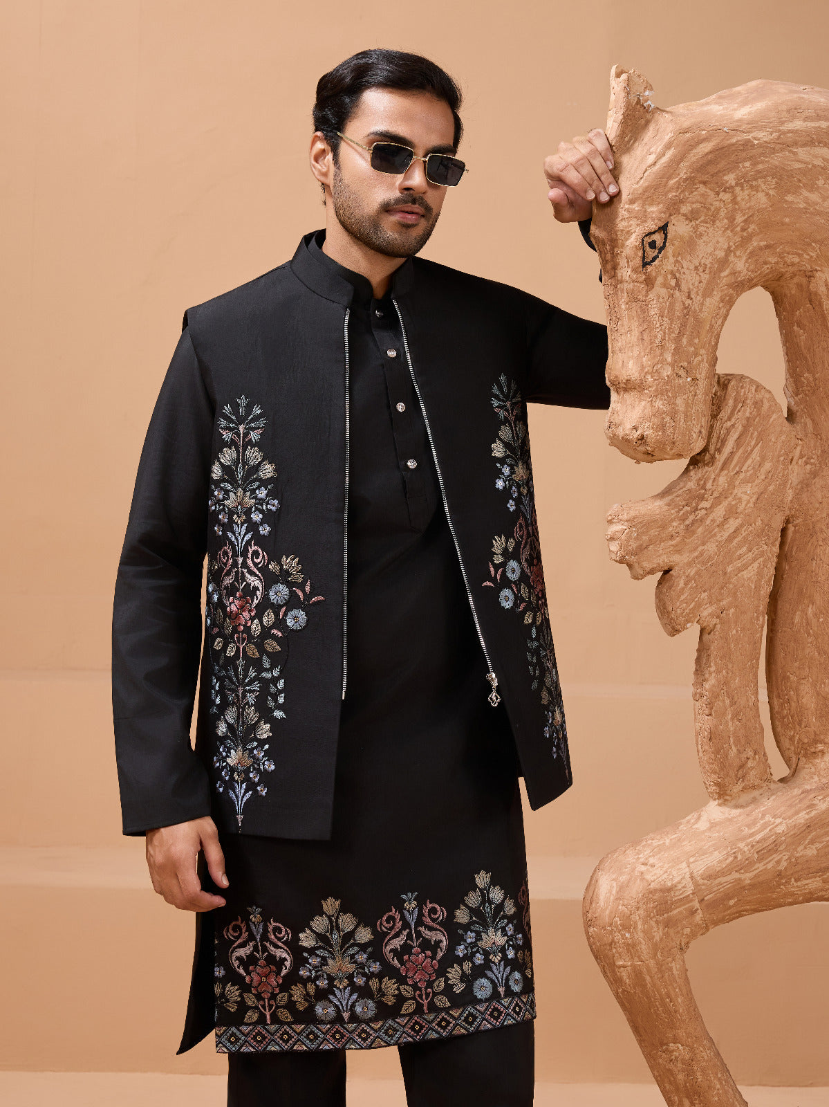 Premium Black Color Special Koti Kurta Set for Mens Wear