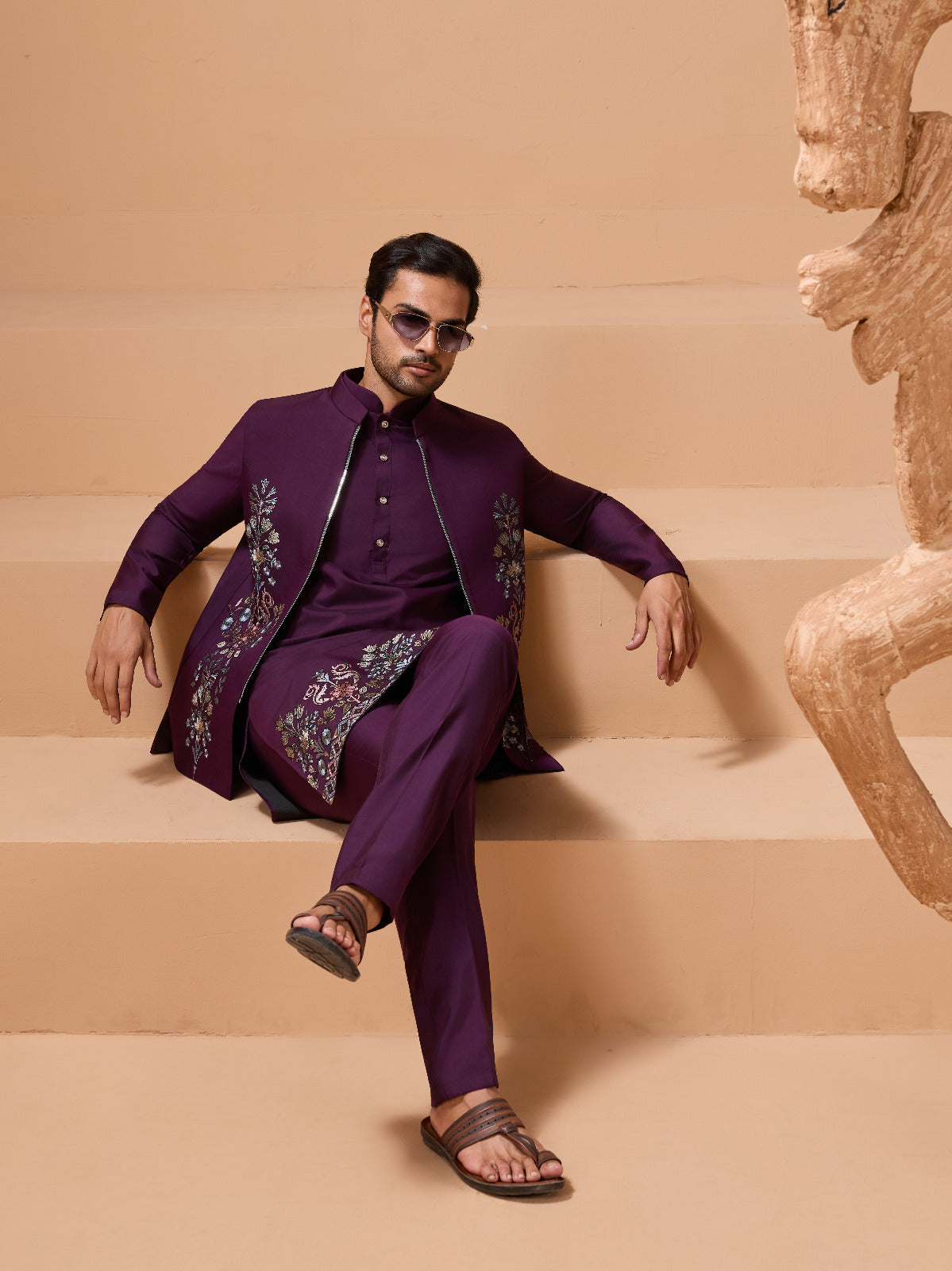 Vibrant Purple Color Koti Kurta Set Pair for Men Collection