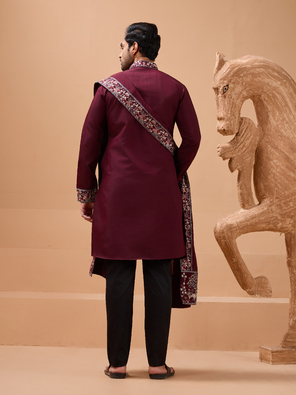 Latest Signature Maroon Kurta and Dupatta for Mens Wea