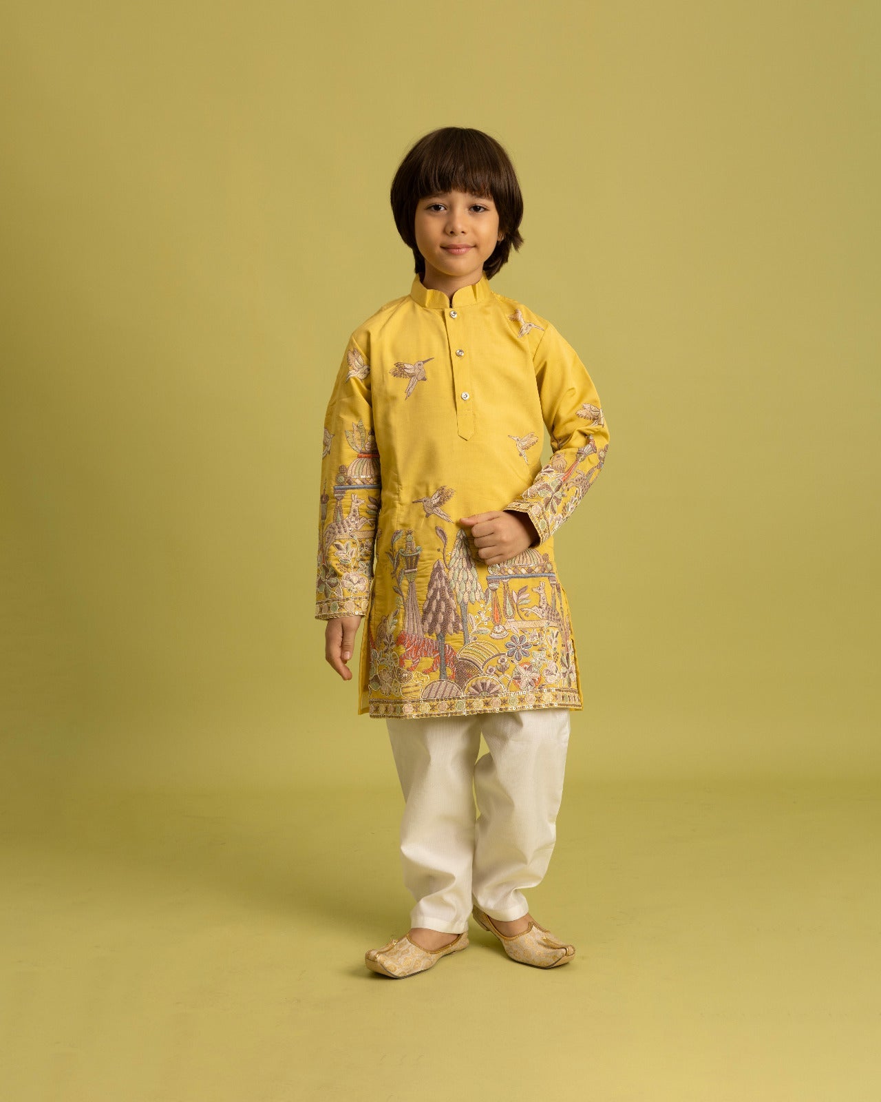 Vantara Style Yellow Kids Kurta Pajama Outfit