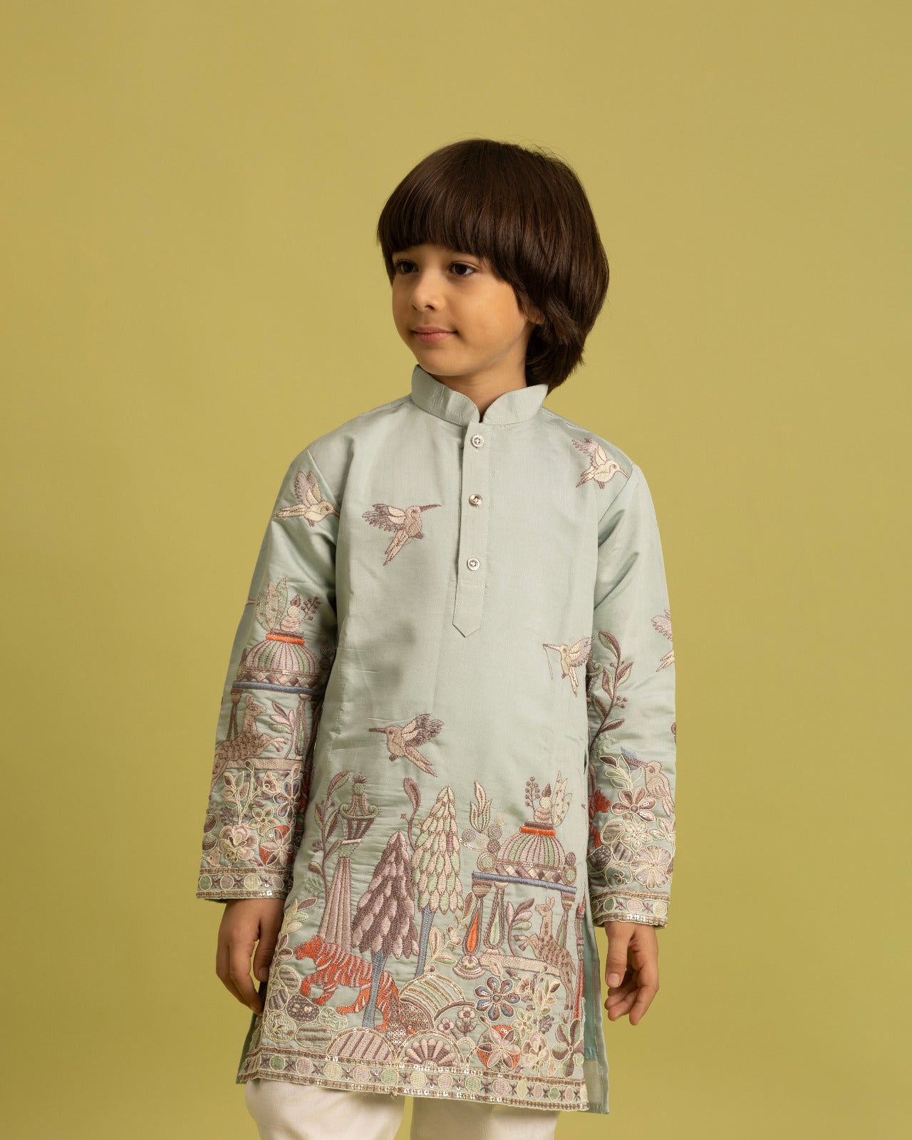Trendy Pista Color Vantara Designer Kids Kurta Set