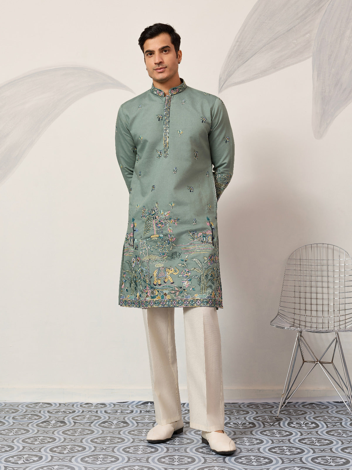 Stylish Pista Mens Wear Kurta for Wedding Occasions