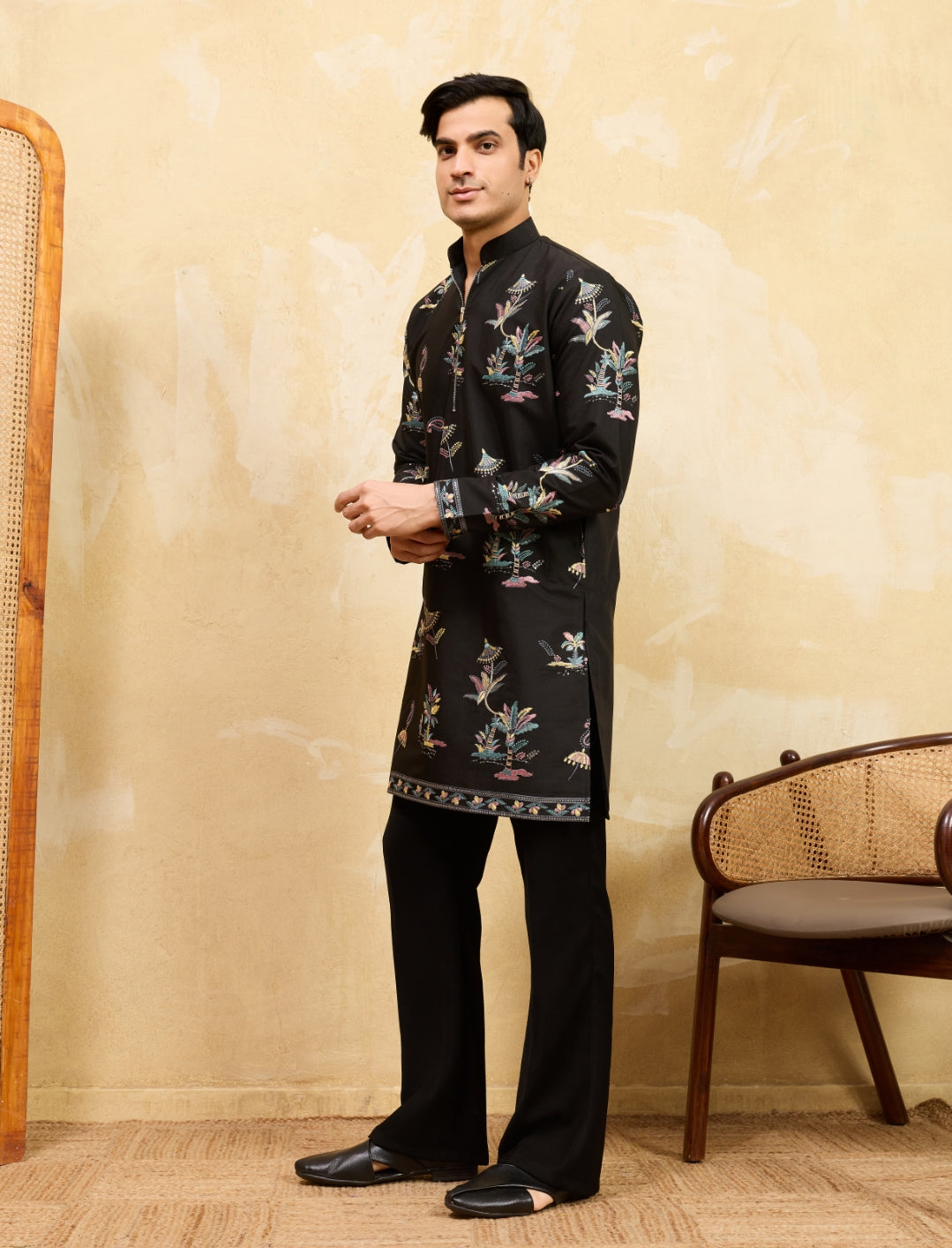 Premium Black Floral Embroidered for Men – Festive